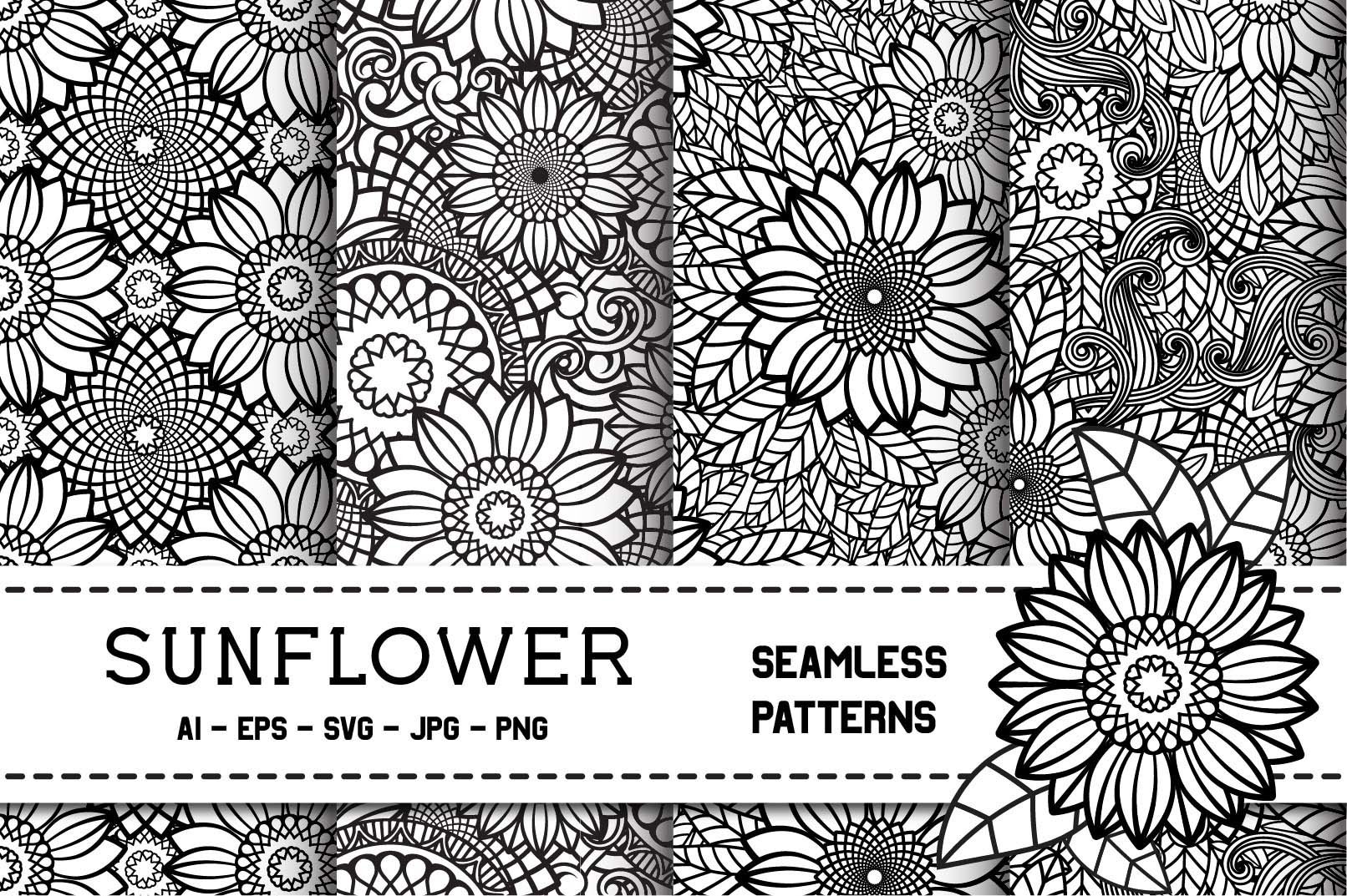 Sunflower Seamless Patterns | Zentangle Flowers | Floral Set