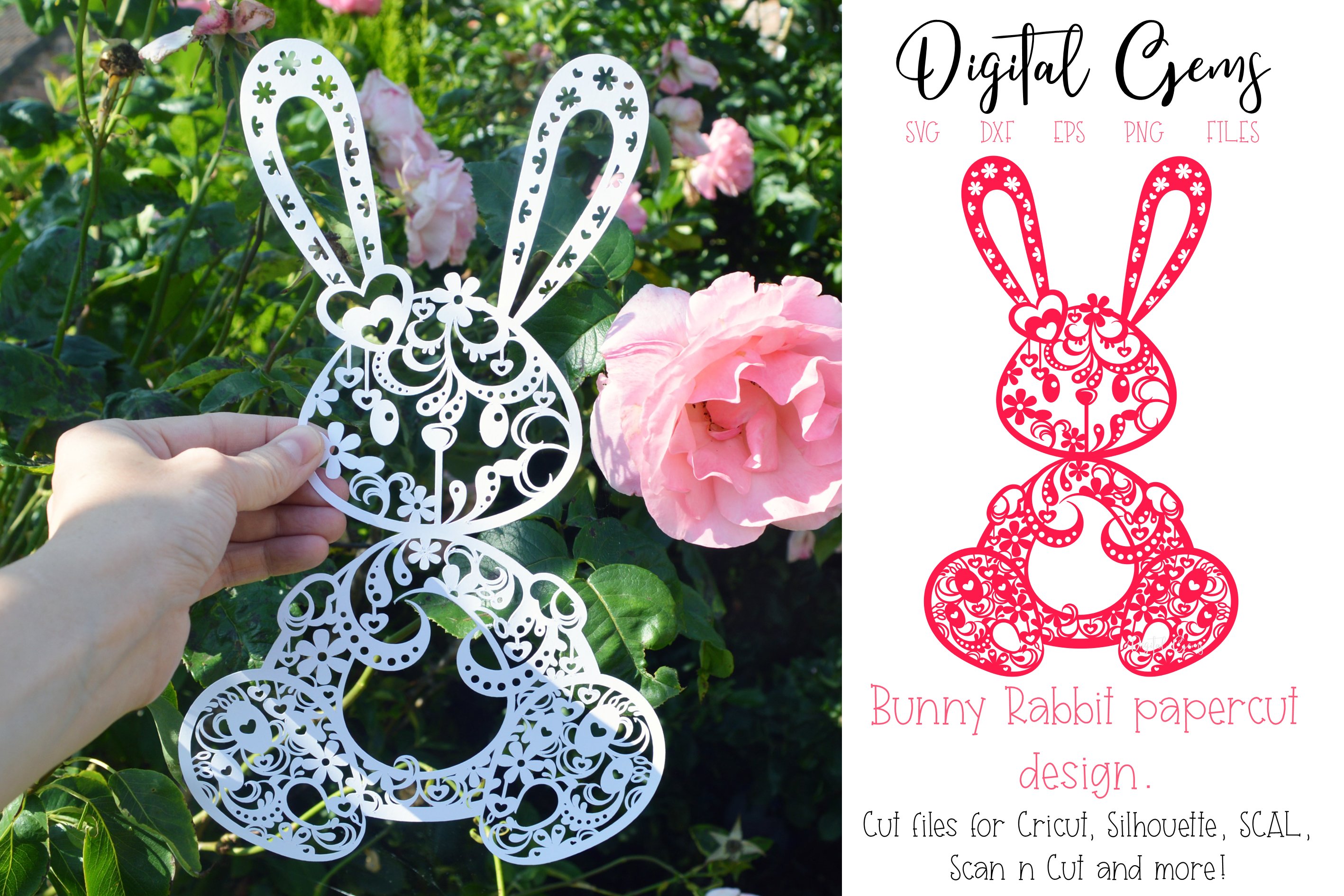 Rabbit paper cut design. SVG / DXF / EPS / PNG (347108)