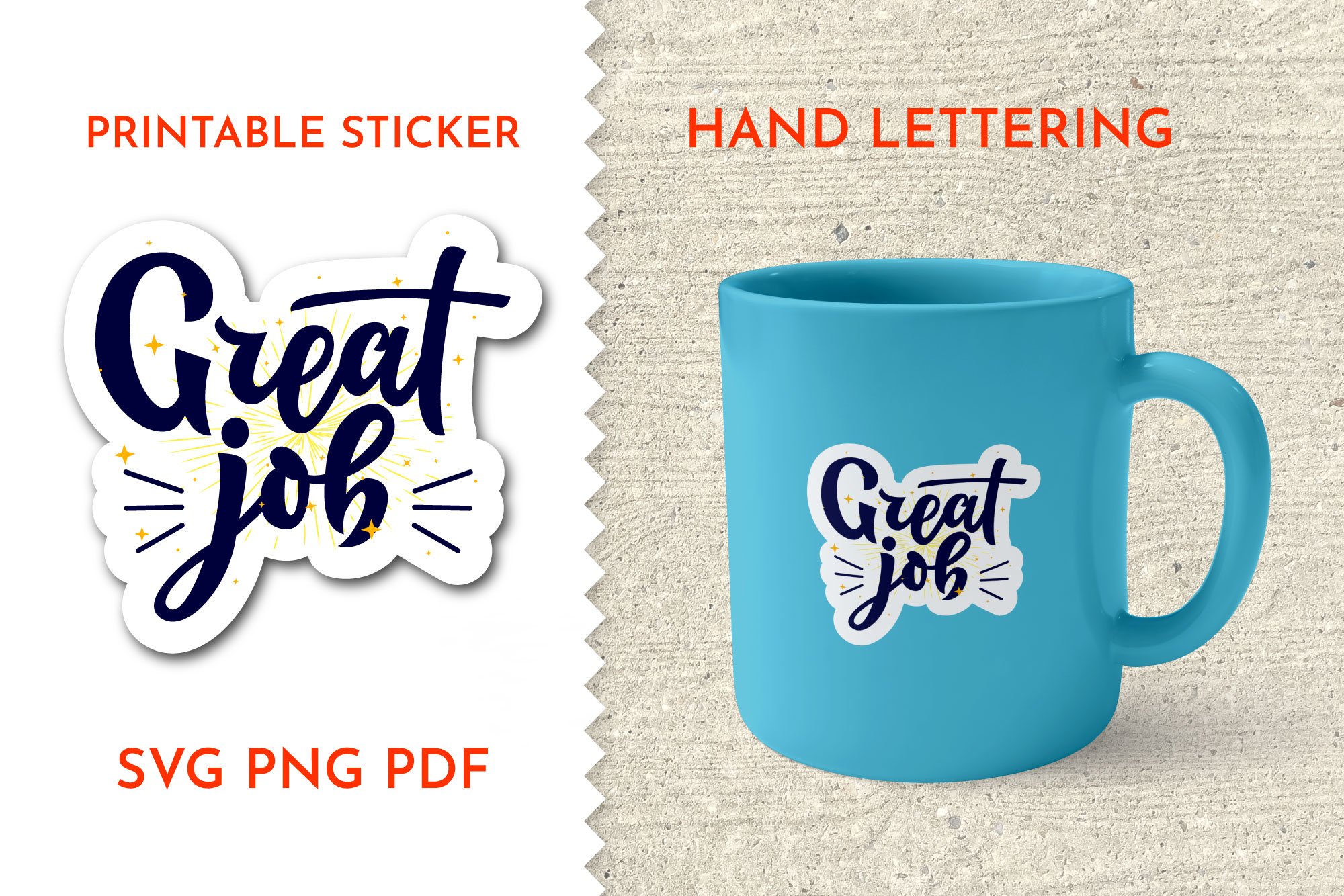 Printable Lettering Stickers Great Job Png Svg Sublimation Design Bundles