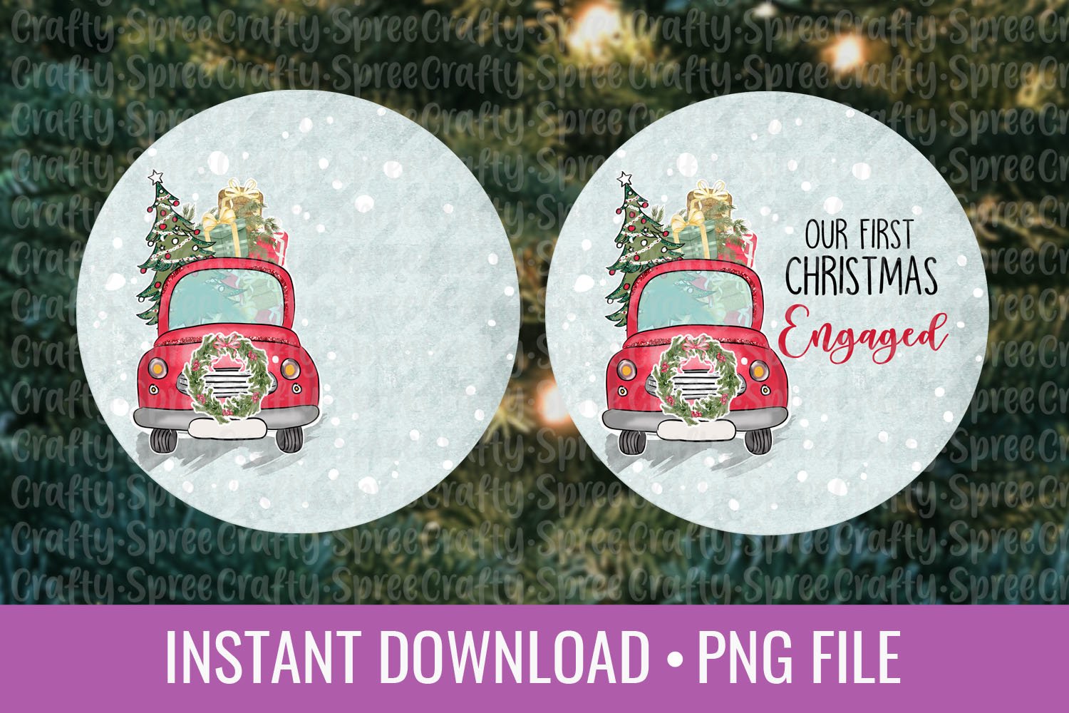 First Christmas Engaged Round Ornament Sublimation Png (373378) | Sublimation | Design Bundles