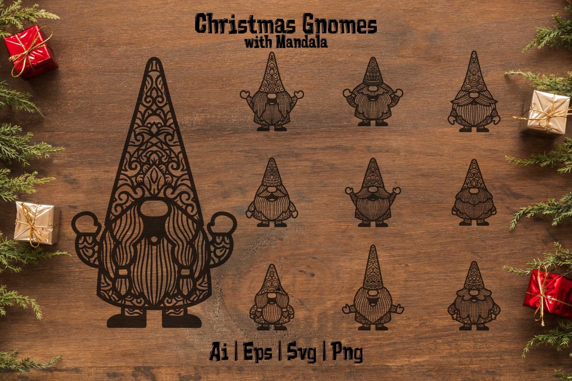 Christmas Gnomes SVG with Mandala 1 (1081775) | Cut Files | Design Bundles
