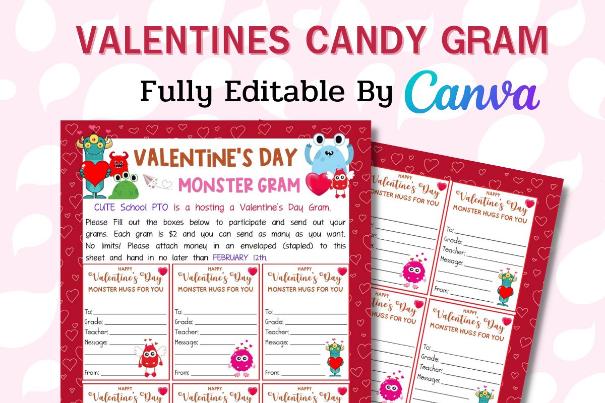 valentines-candy-gram-editable-on-canva for Free Printable Valentine Gram Template Valentines Candy Gram Editable on Canva for Free Printable Valentine Gram Template
