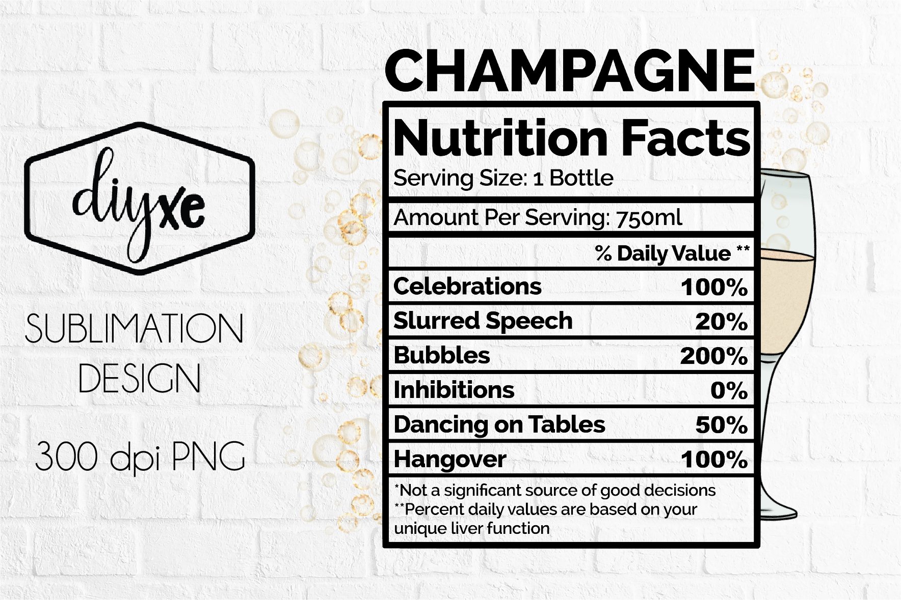 Champagne Nutrition Facts Alcohol Png (1836626) Sublimation Design