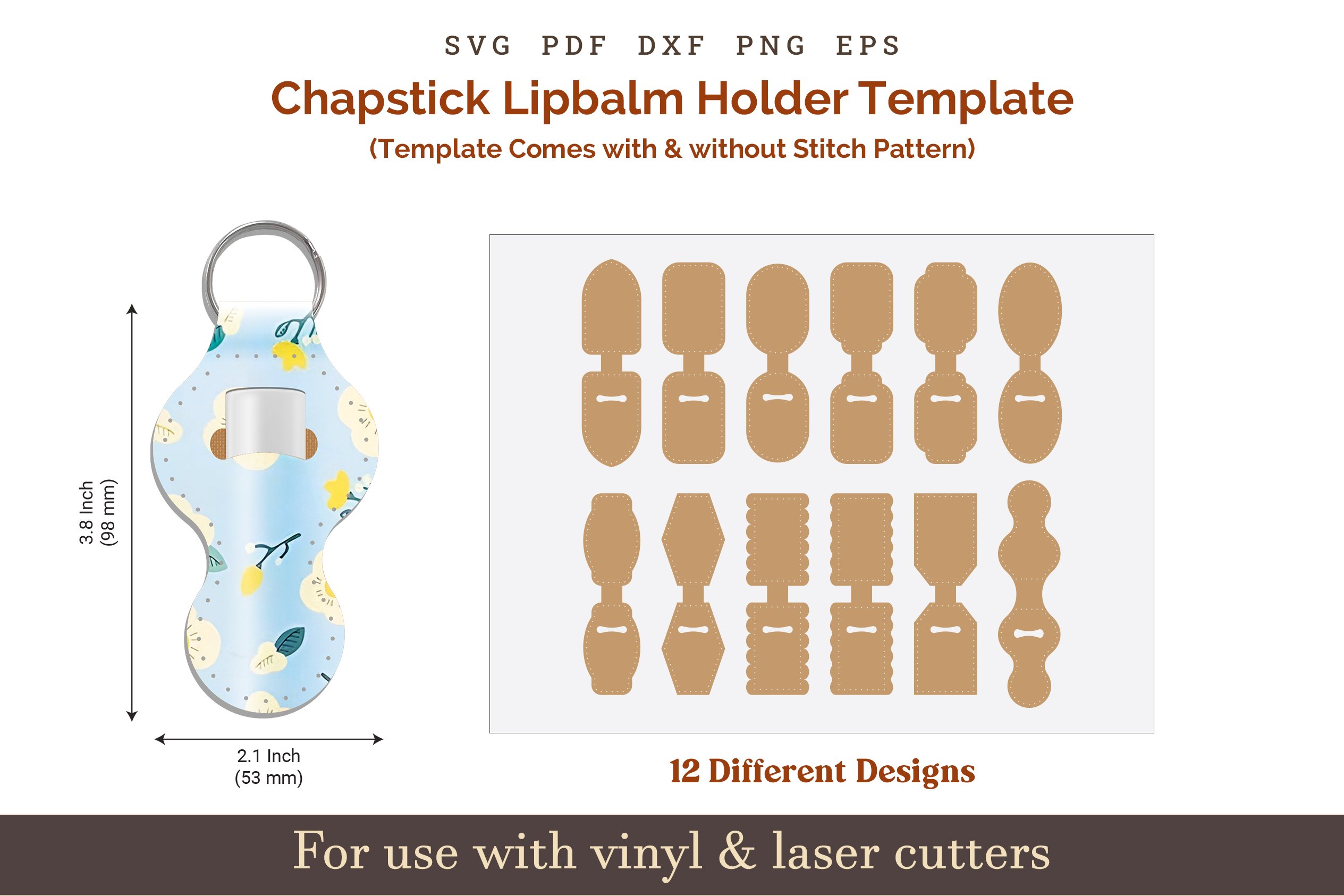 Lip Balm Holder Template SVG PDF, Chapstick Keychain Pattern