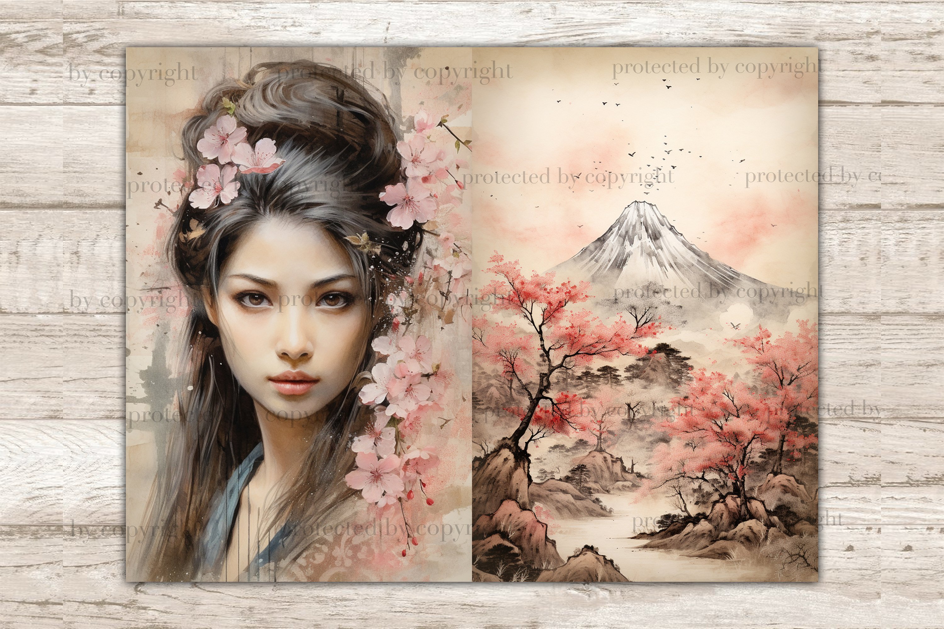 Cherry Blossom Junk Journal Pages | Sakura Picture Collage