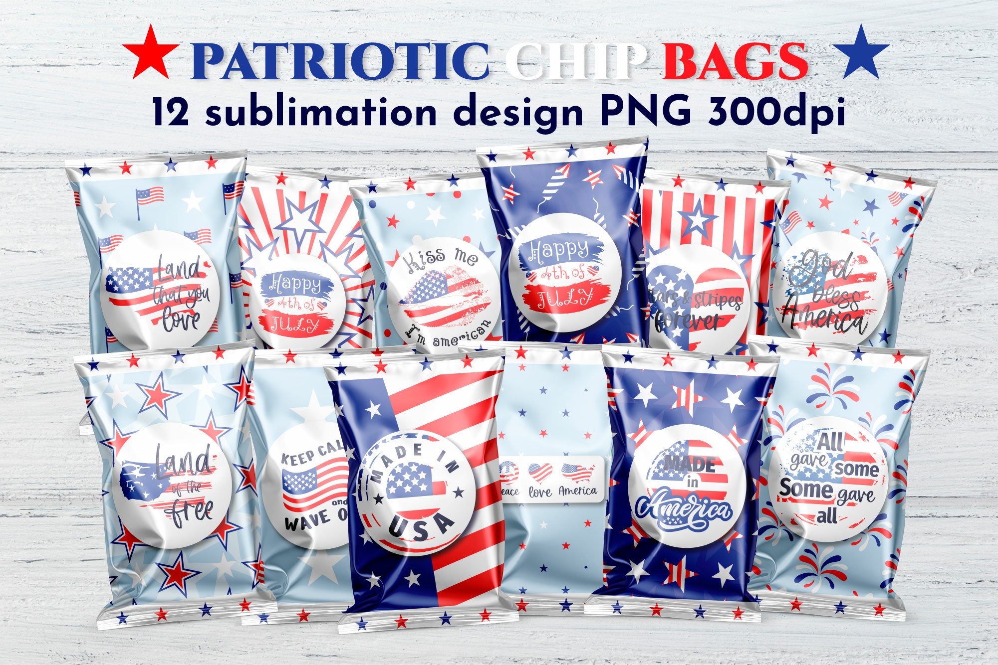 12 Patriotic Chip bag template bundle. Sublimation designs (1971609) |  Sublimation | Design Bundles