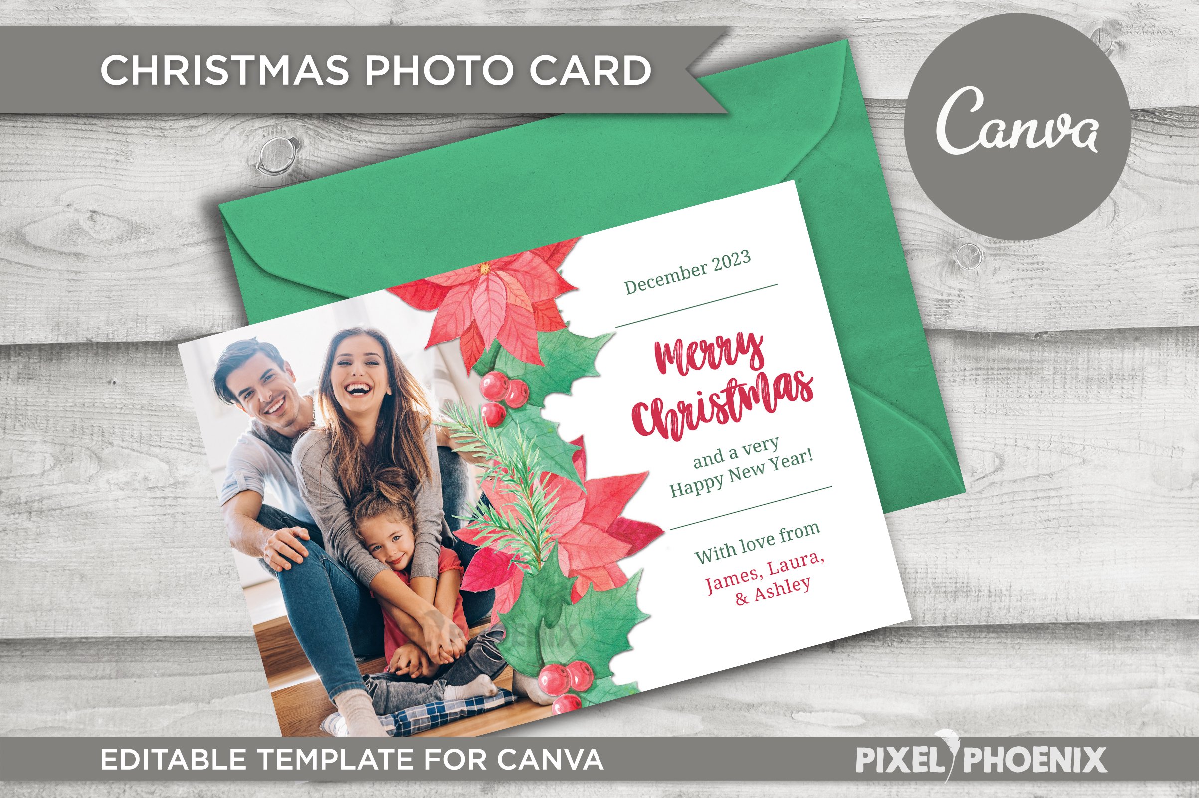 Christmas Photo Card | Editable Canva Template