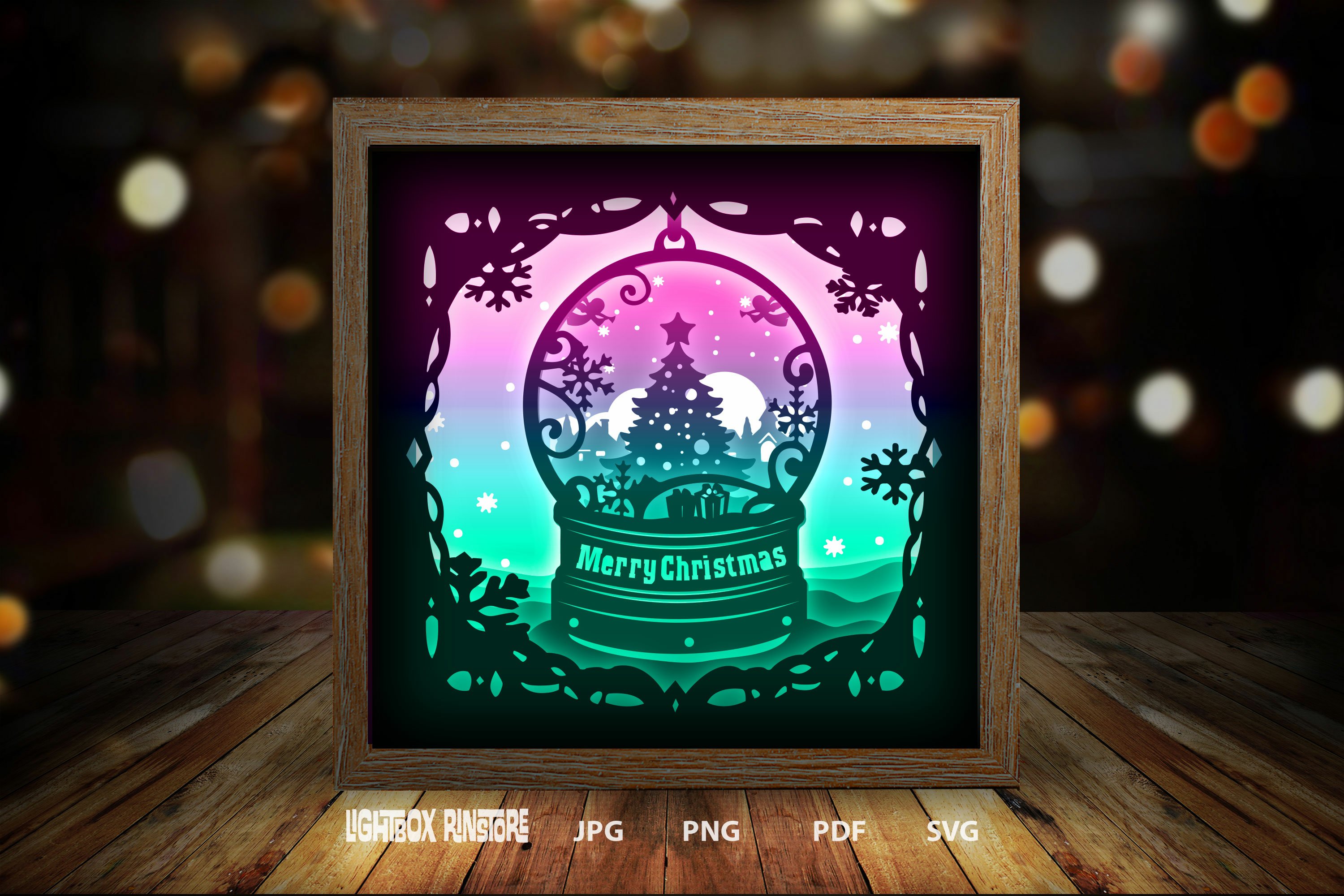 Christmas Snow globe paper cut lightbox, 3D Shadow box
