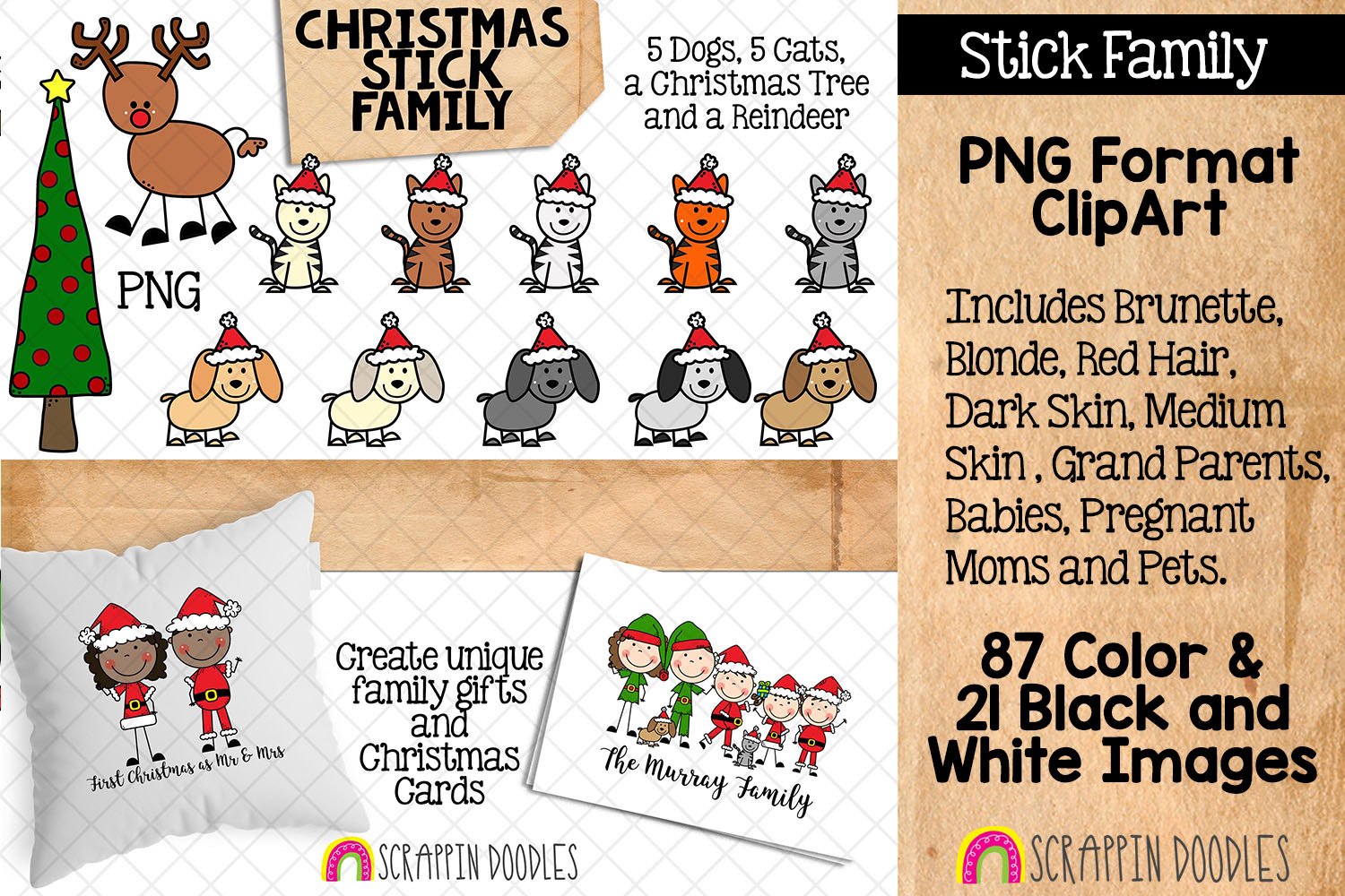 Christmas Stick Family Clip Art - Stick Figures, image size:1500x1000