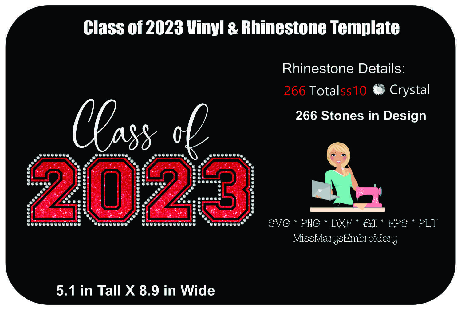 Class of 2023 Rhinestone Template | Rhinestone Template SVG, image size:1500x1009