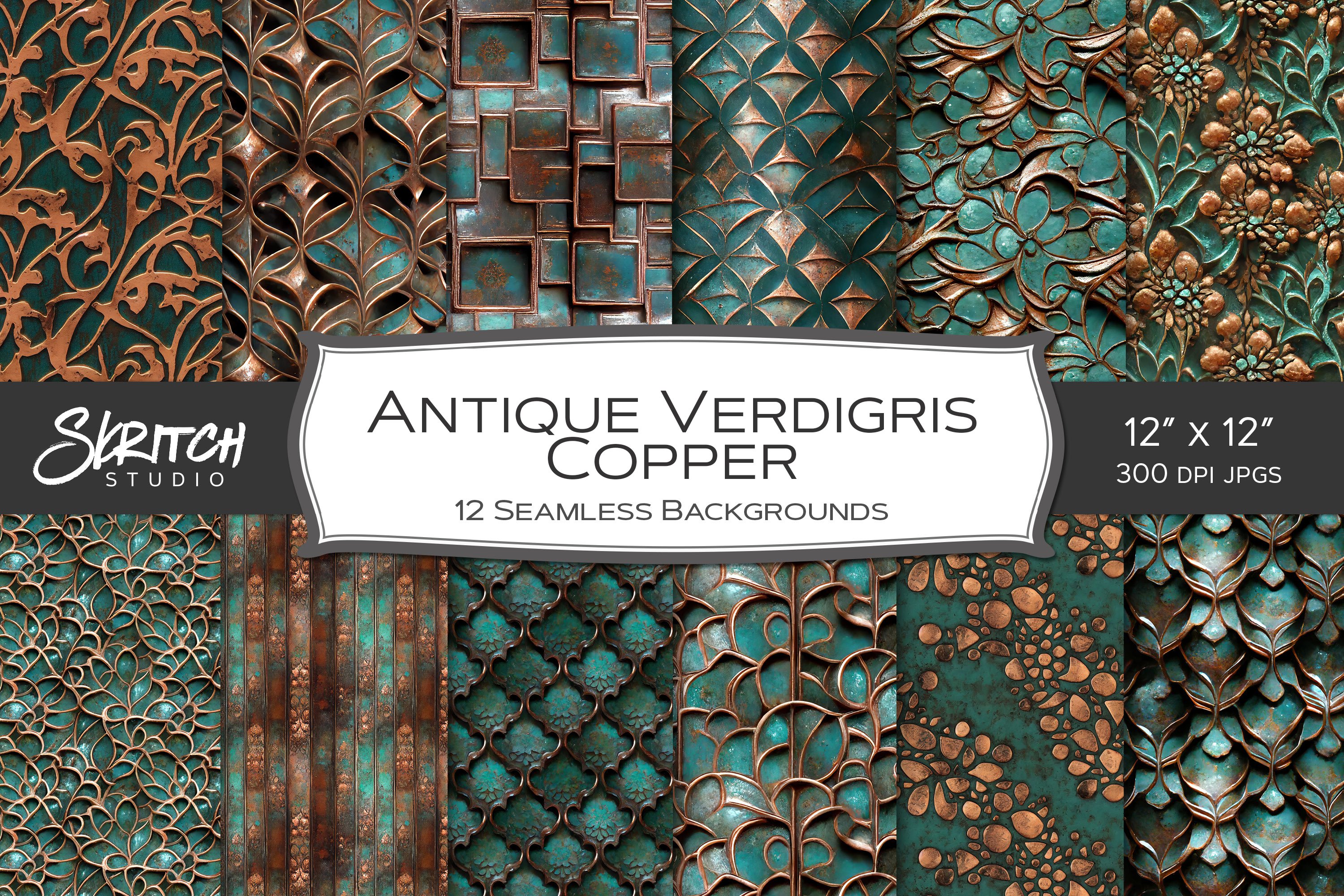 Antique Verdigris Copper Digital Background Patterns