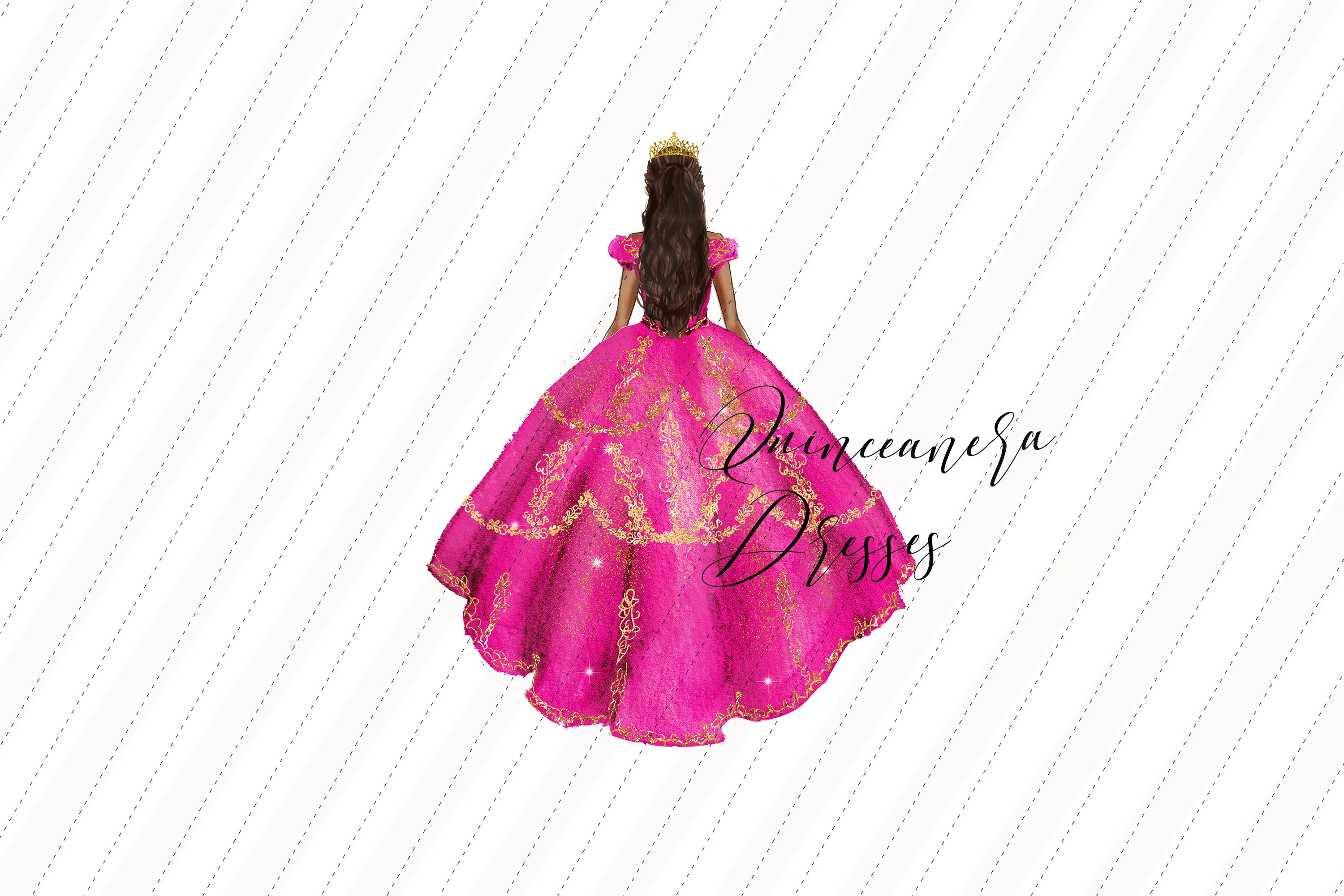Fuchsia Pink Gold Princess Quinceaera Clipart