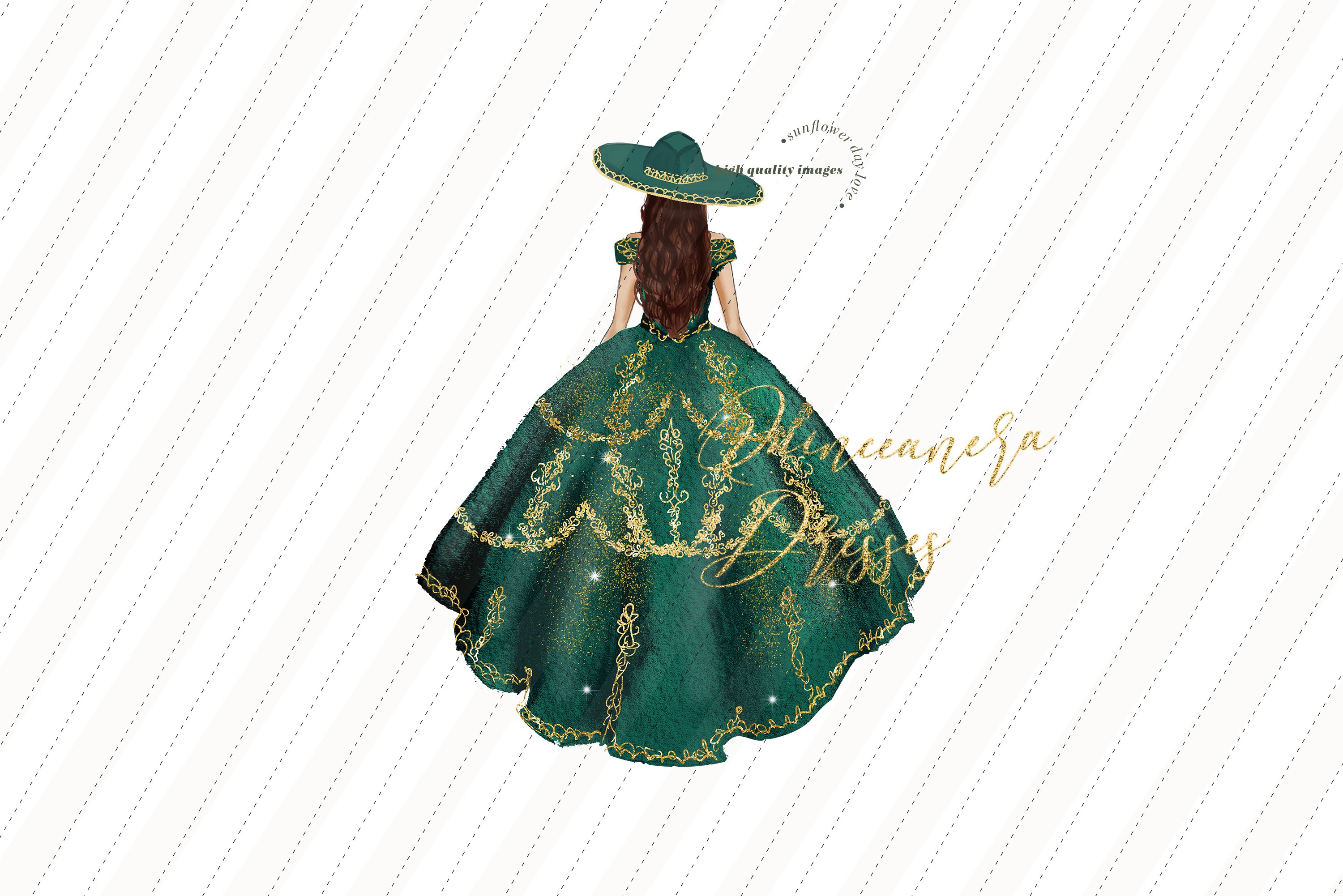 Emerald Green Princess Clipart, Green Quince 15 Anos Emerald Green Princess Clipart, Green Quince 15 Anos