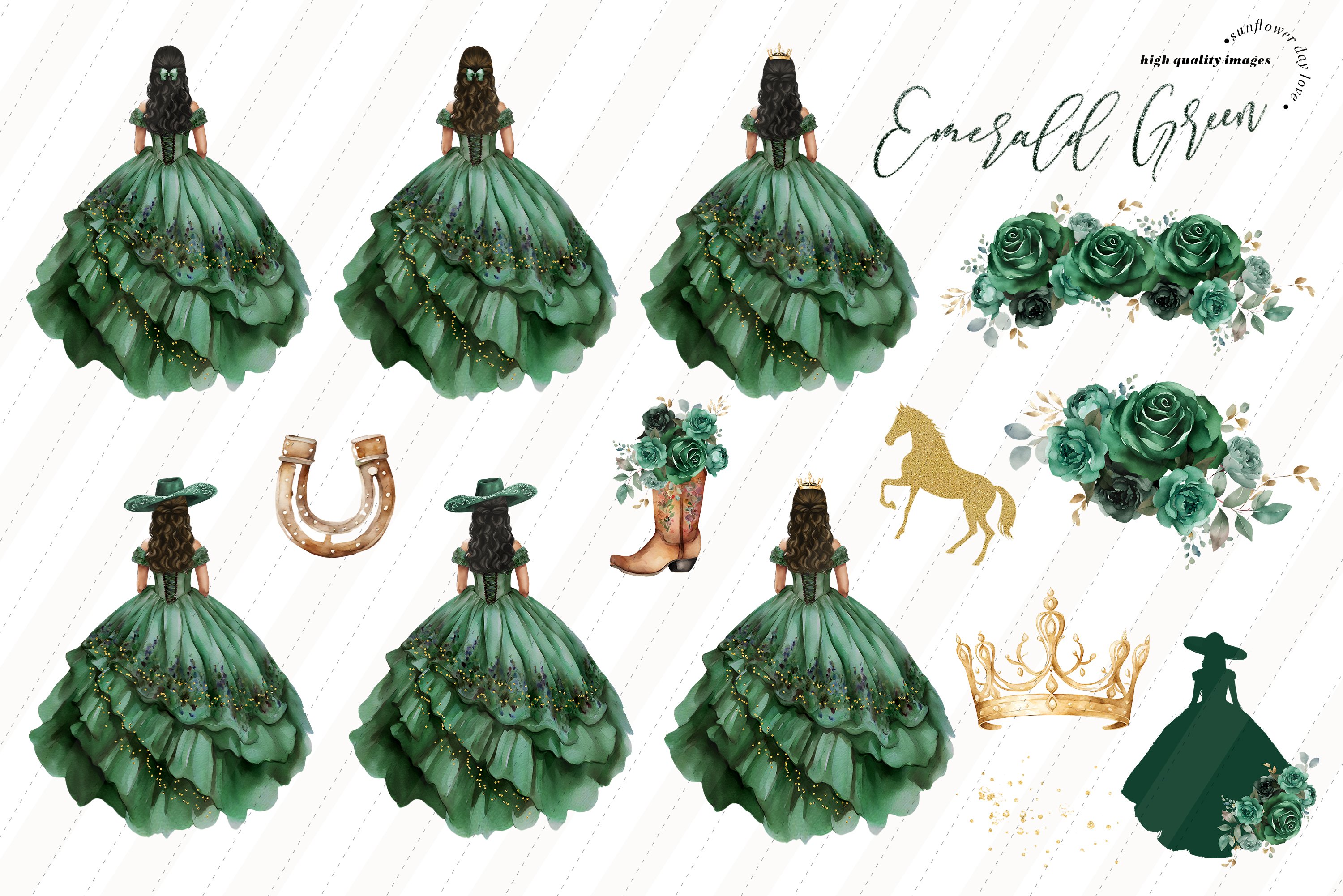 Emerald Green Princess Dress Clipart, Green (4071403)