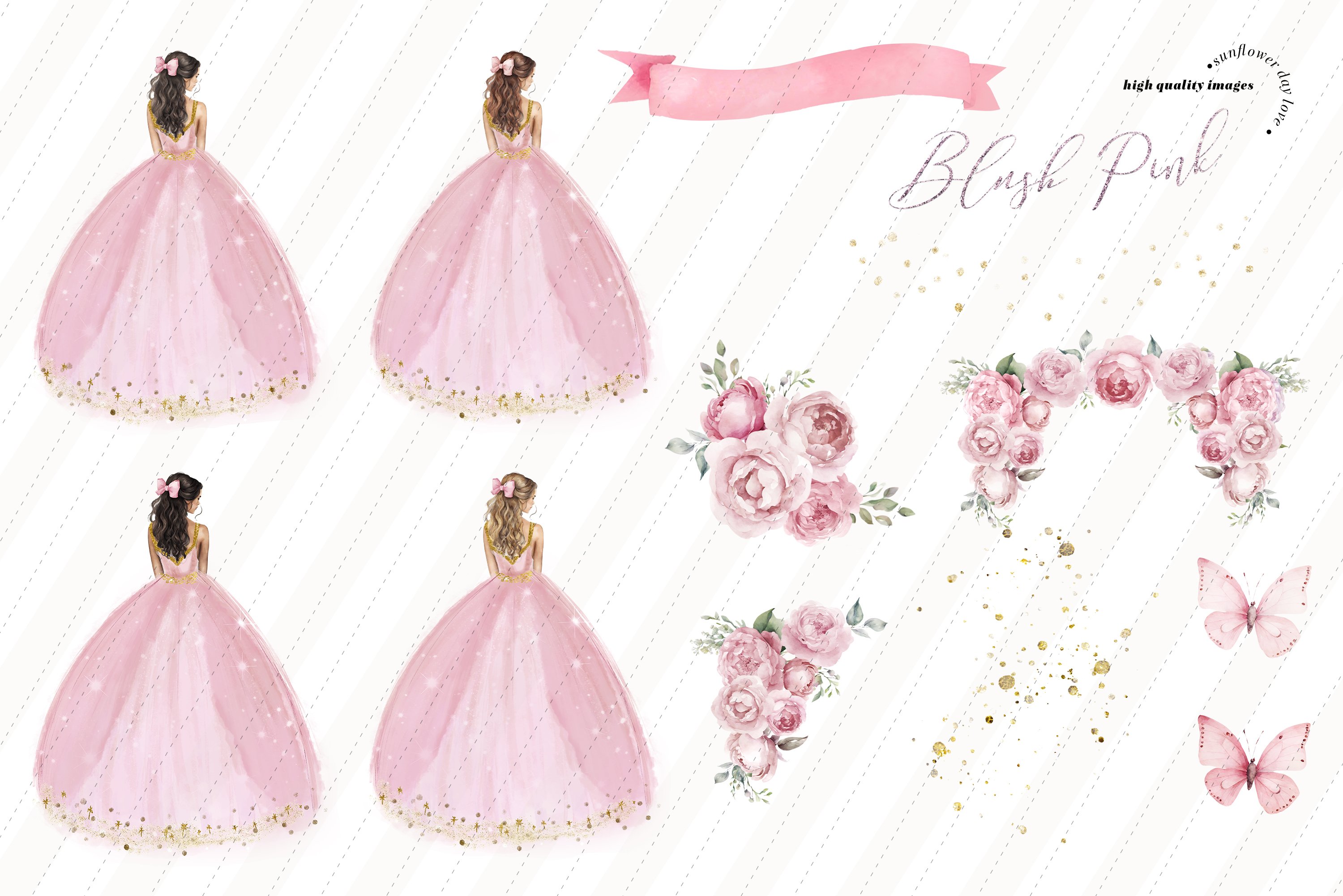 pink quinceanera dress clipart Blush Pink Princess Clipart, Blush Pink Quinceaera