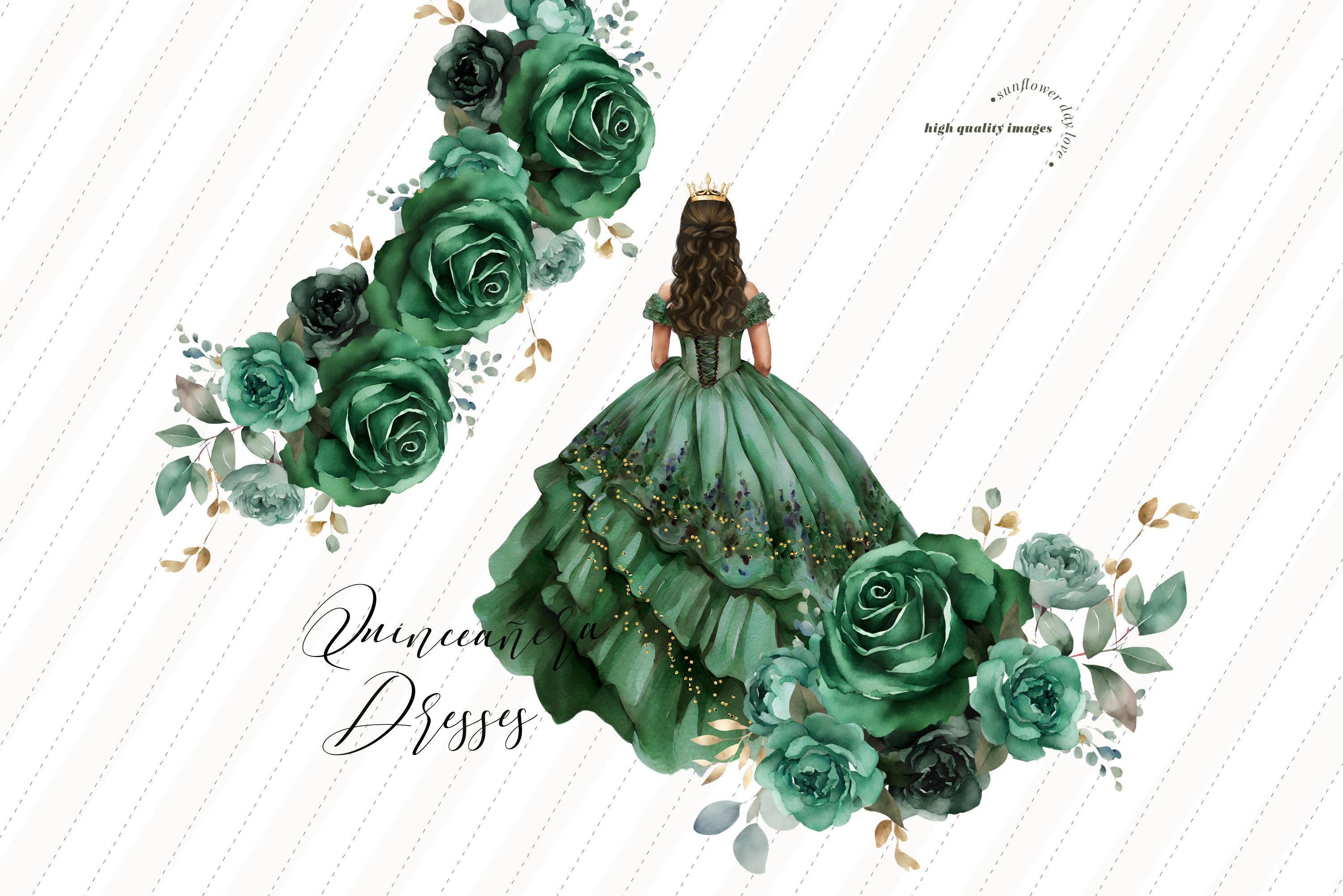 Emerald Green Princess Dress Clipart, Green (4071403)