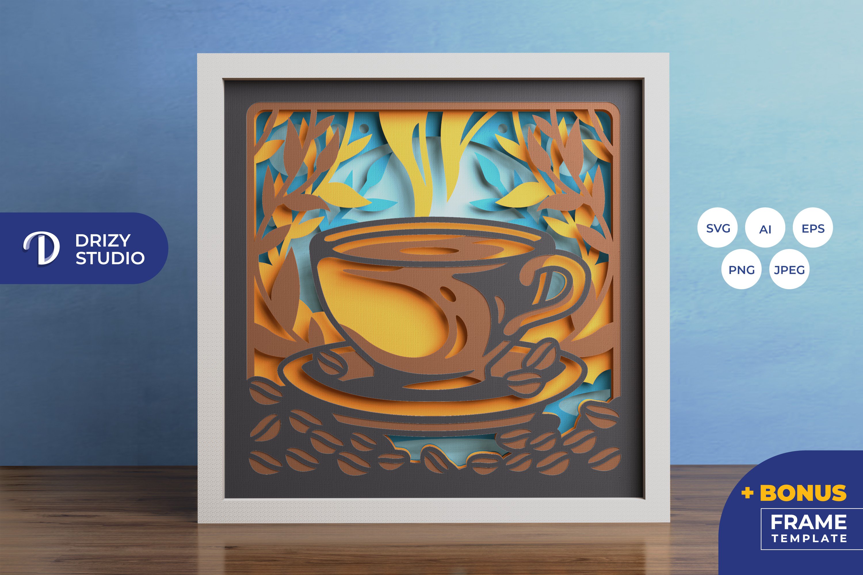 Cup of Coffee 3D Shadow Box - Coffee 3D Light Box