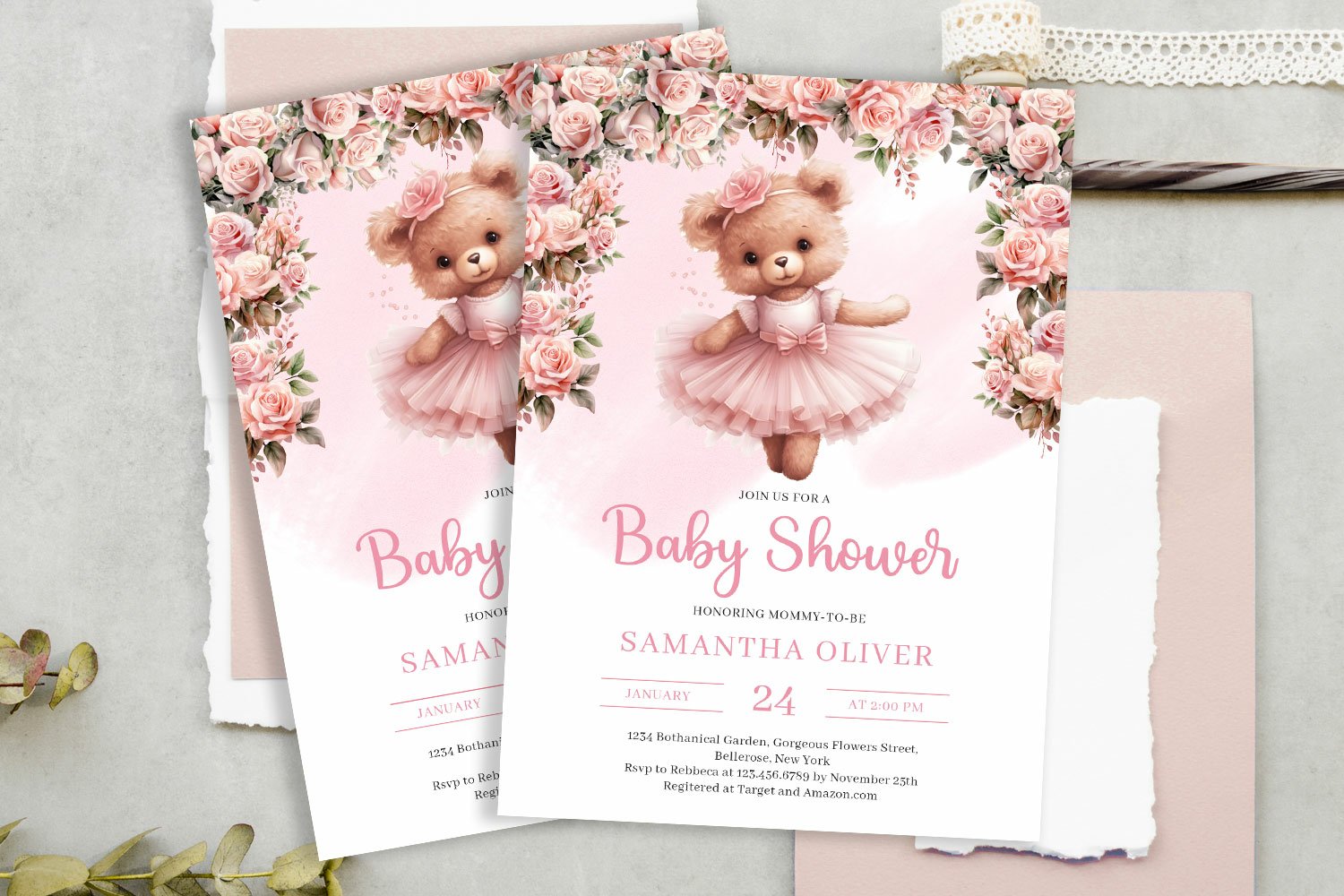 Cute teddy bear tutu ballerina girl baby shower (2685972)