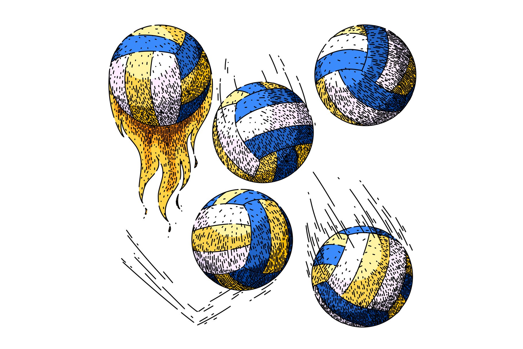 volleyball ball set sketch hand drawn vector (4233425), image size:1820x1214