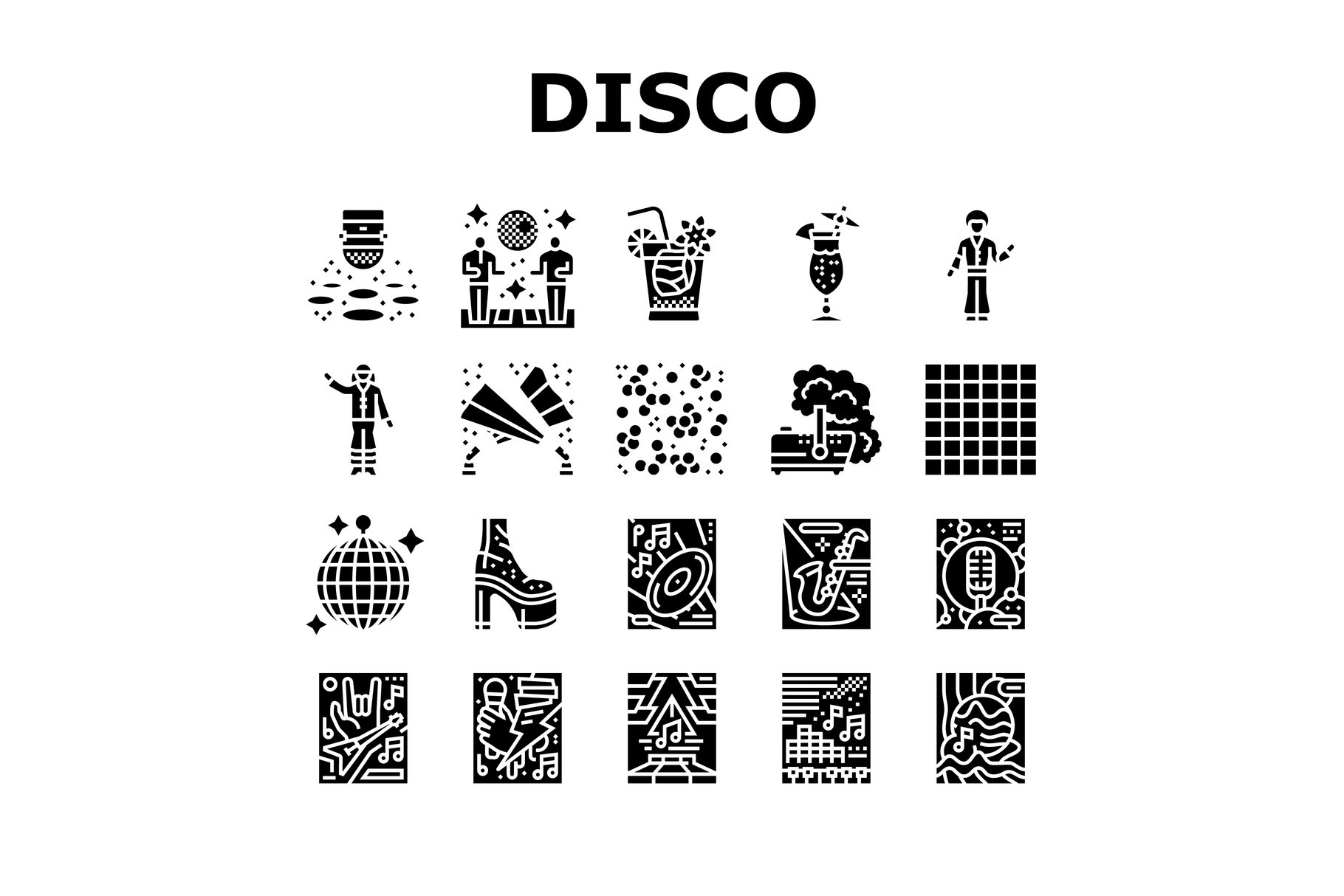 disco party music night dance icons set vector (3321545), image size:1820x1214
