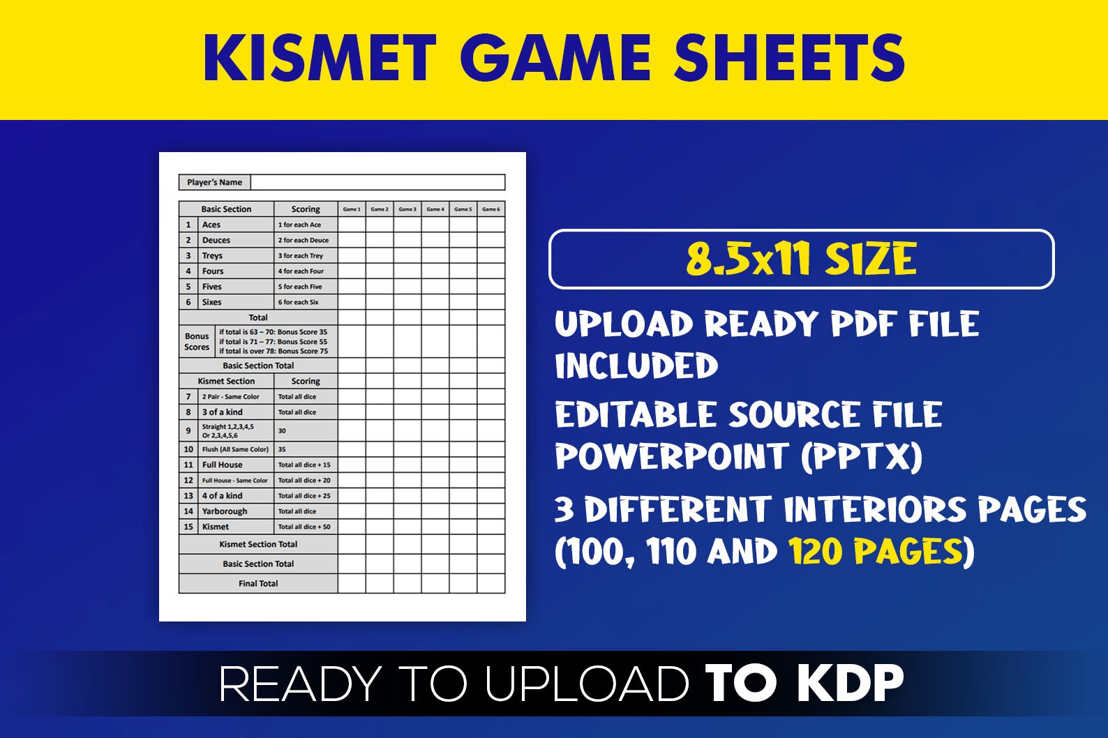Printable Kismet Game Sheets KDP Interior Template Editabl (903650