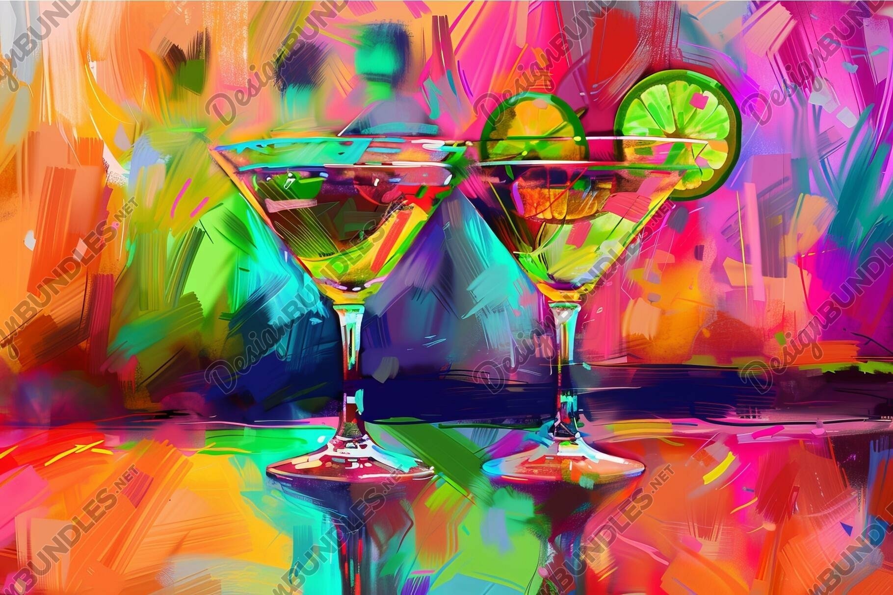Colorful abstract cocktail glasses painting