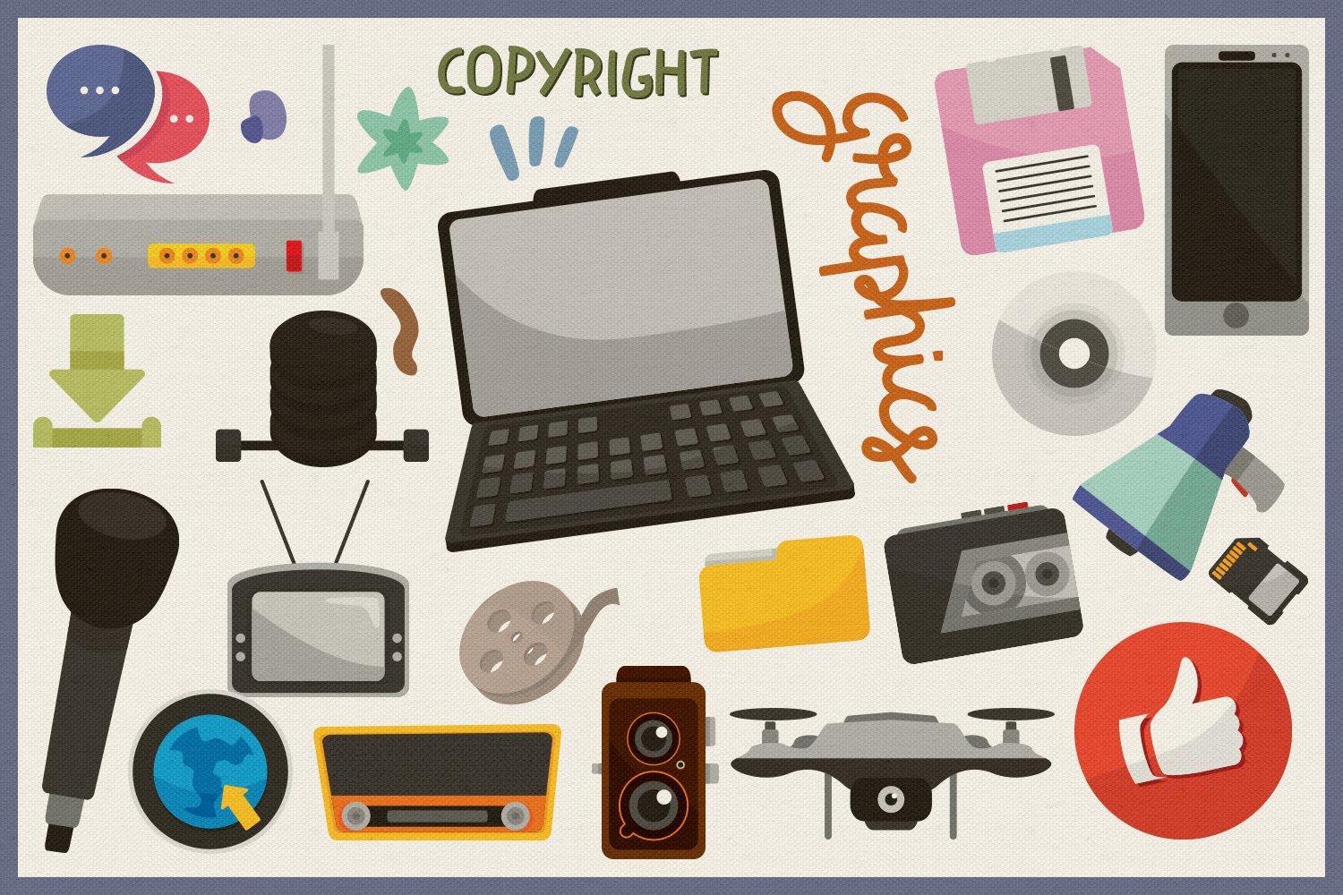 Multimedia Vector Clipart and Seamless Pattern