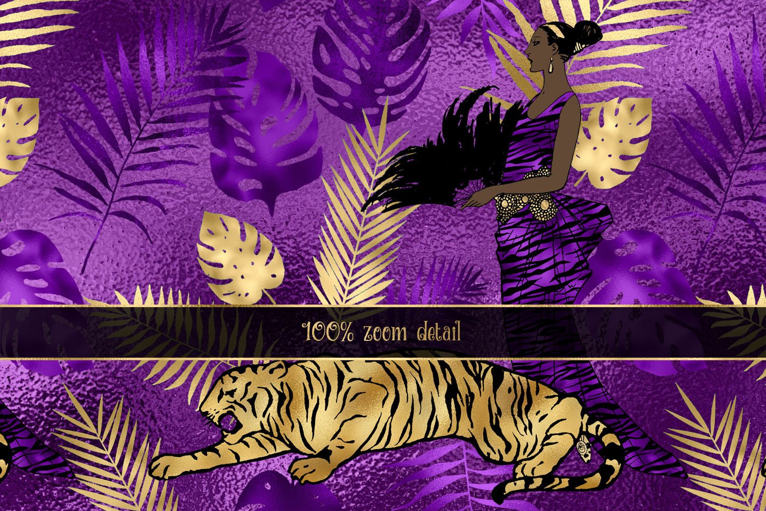 Purple and Gold Tiger Digital Paper (667356) | Patterns | Design Bundles