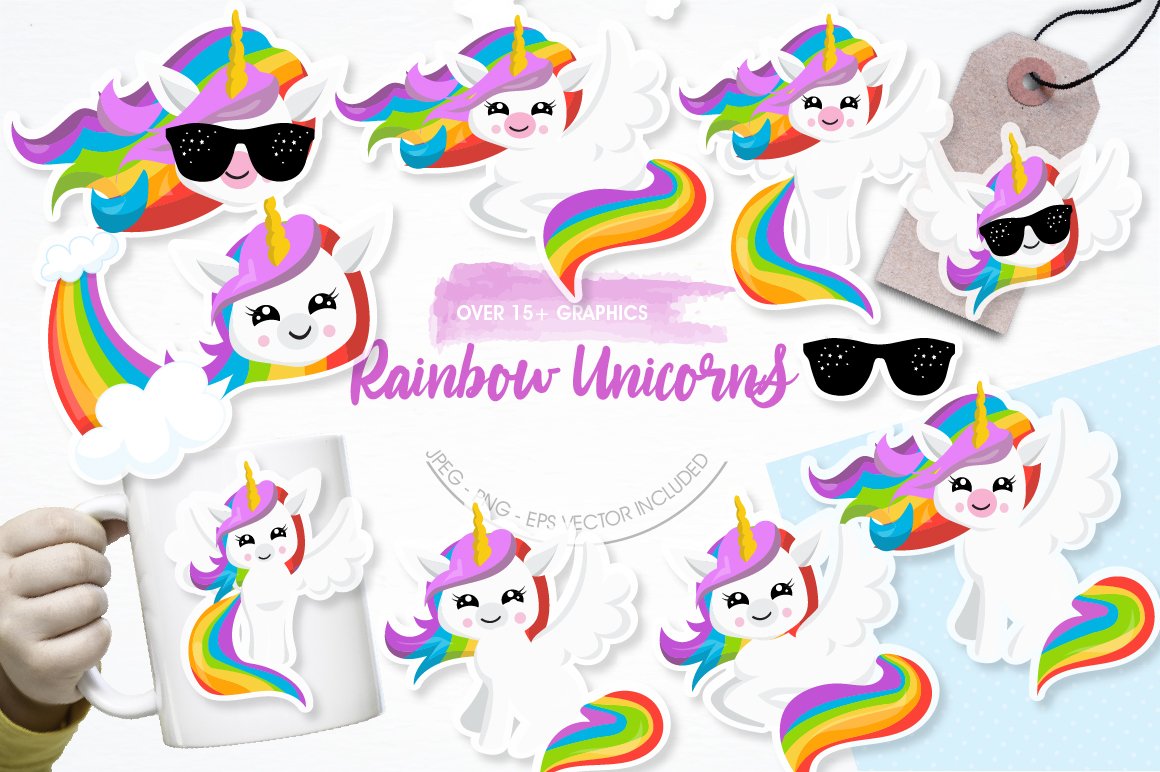 rainbow unicorns graphics and illustrations