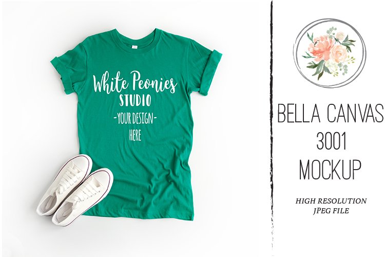 Bella Canvas 3001 T-Shirt Mockup Shirt Mockup St Patrick/'s Day Flat lay Apparel Photography Kelly Green