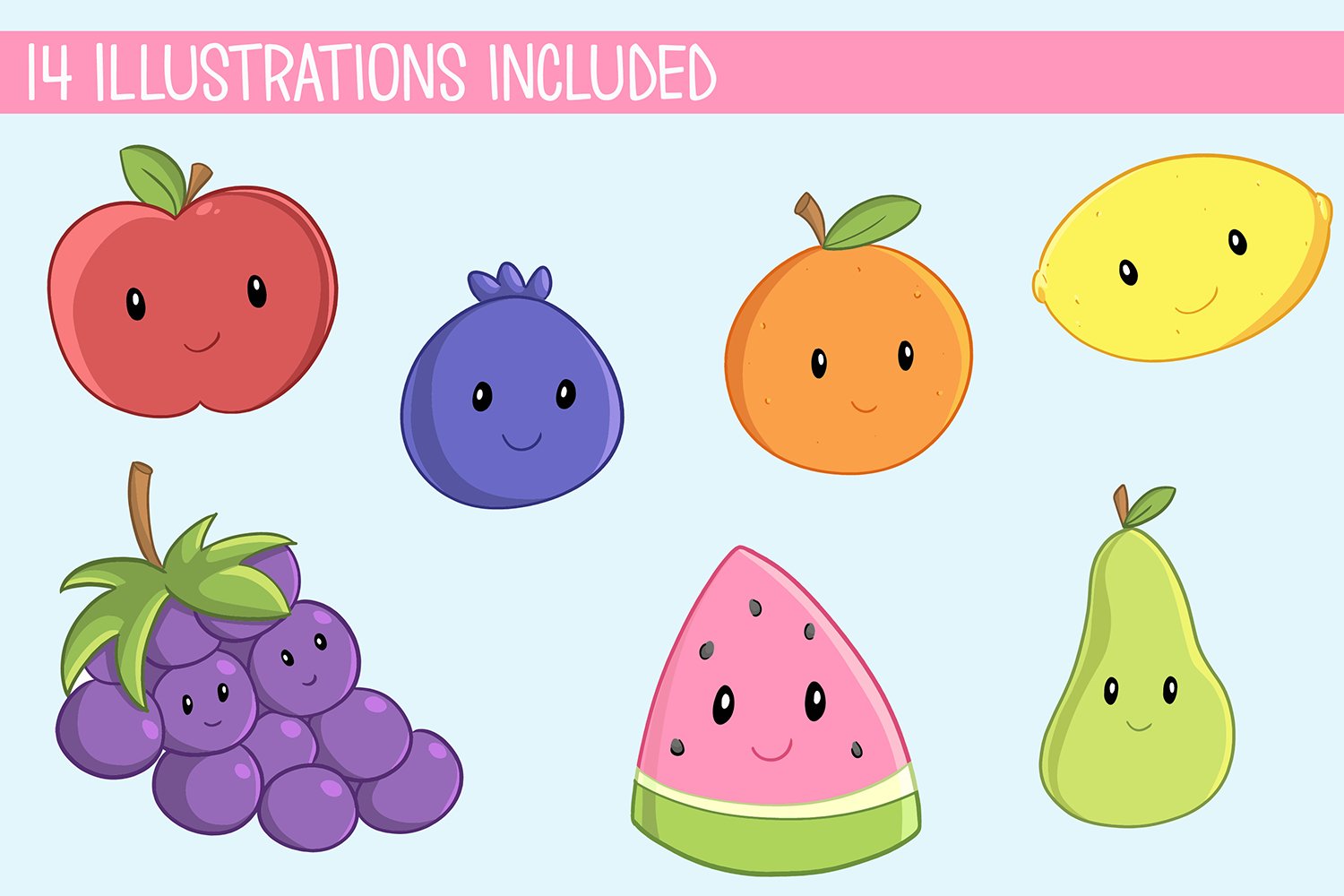 Cute Fruit Illustration Set