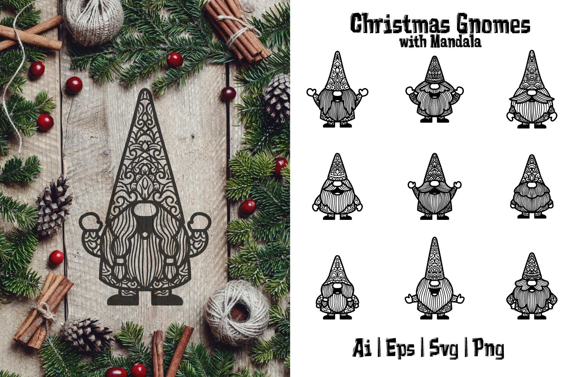 Christmas Gnomes SVG with Mandala 1 (1081775) | Cut Files | Design Bundles
