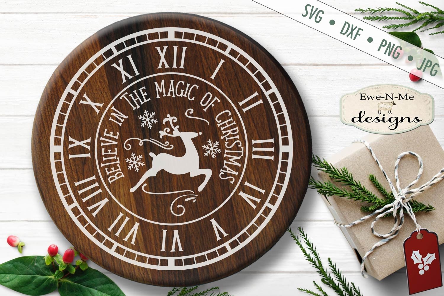 Clock Face SVG Christmas Clock Reindeer SVG DXF Files (293380
