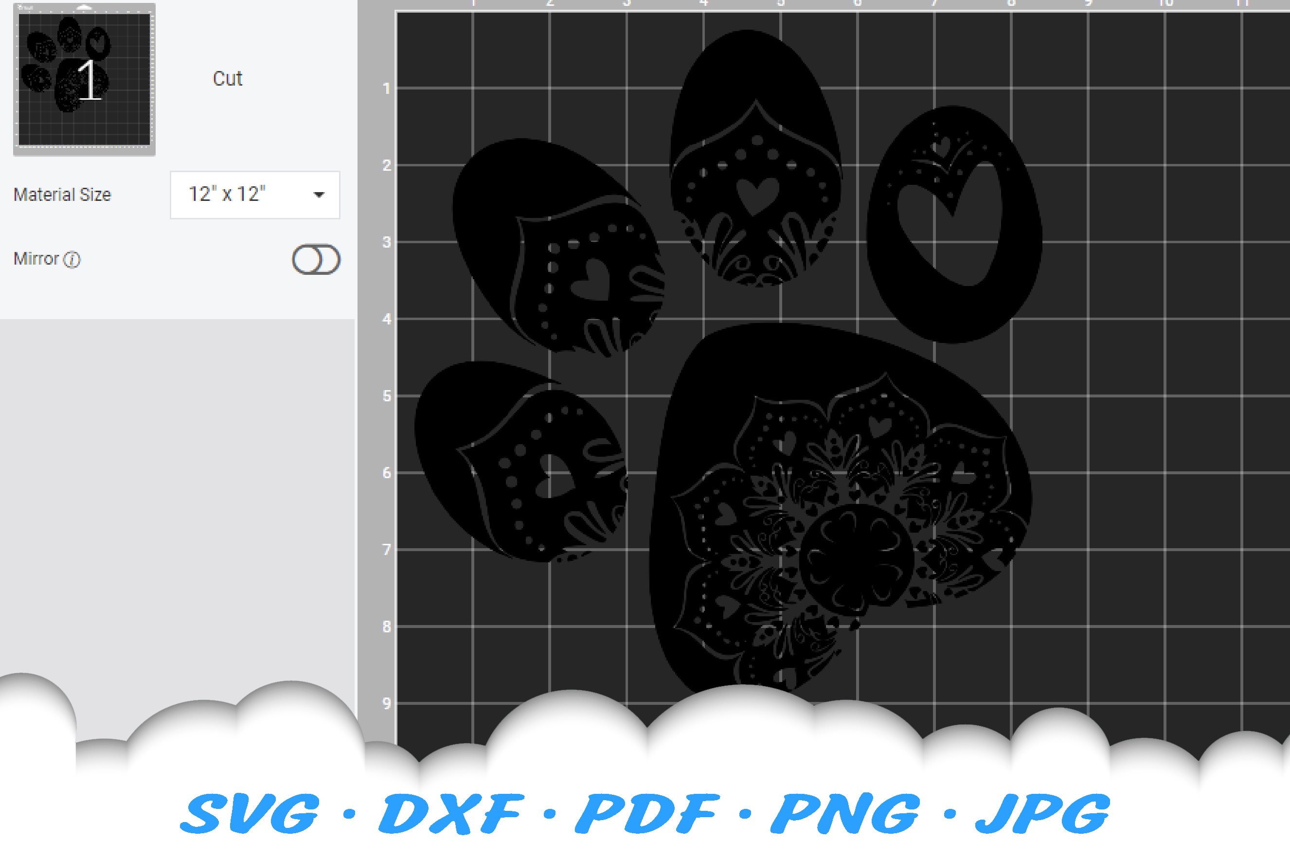 Mandala Hearts Dog Paw SVG DXF Cut Files (414312) | Illustrations