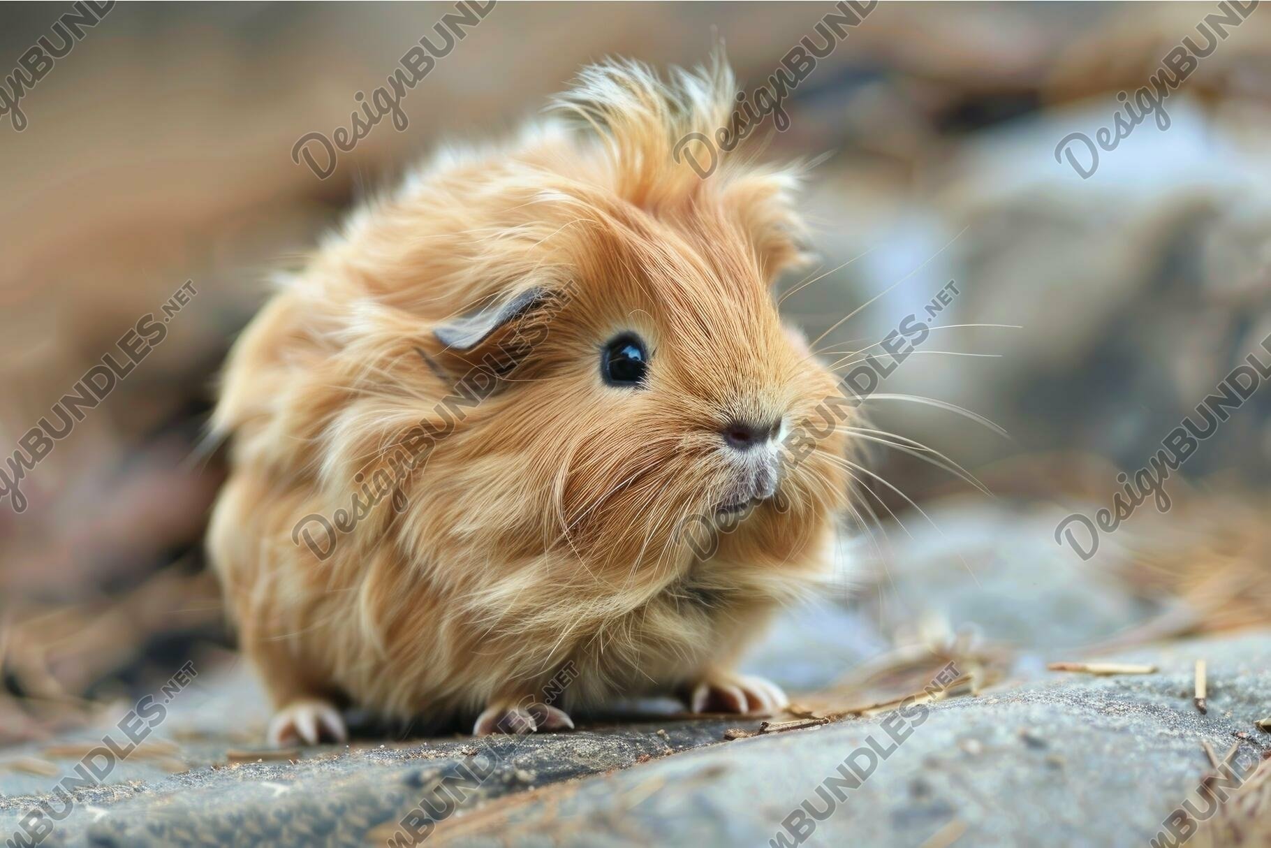 Adorable brown guinea pig with a luscious fur coat exploring