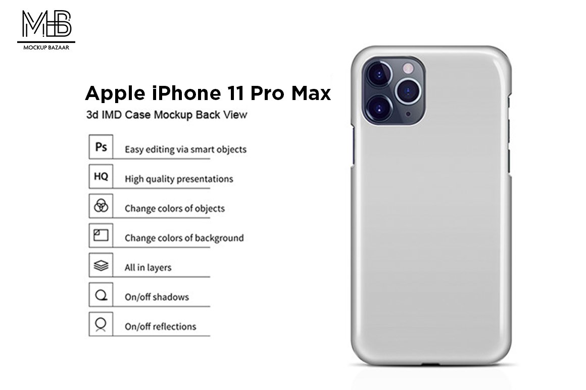 Download Apple iPhone 11 Pro Max 3d IMD Phone Case Mockup Back View ...