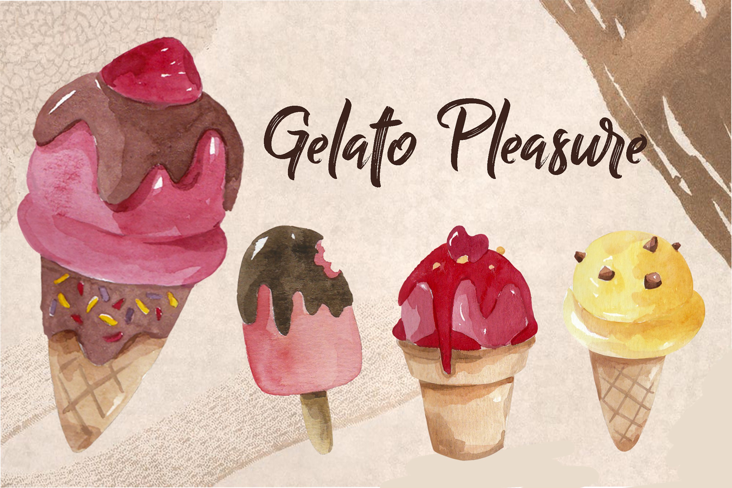 Download Ice Cream Watercolor Collection 722482 Illustrations Design Bundles