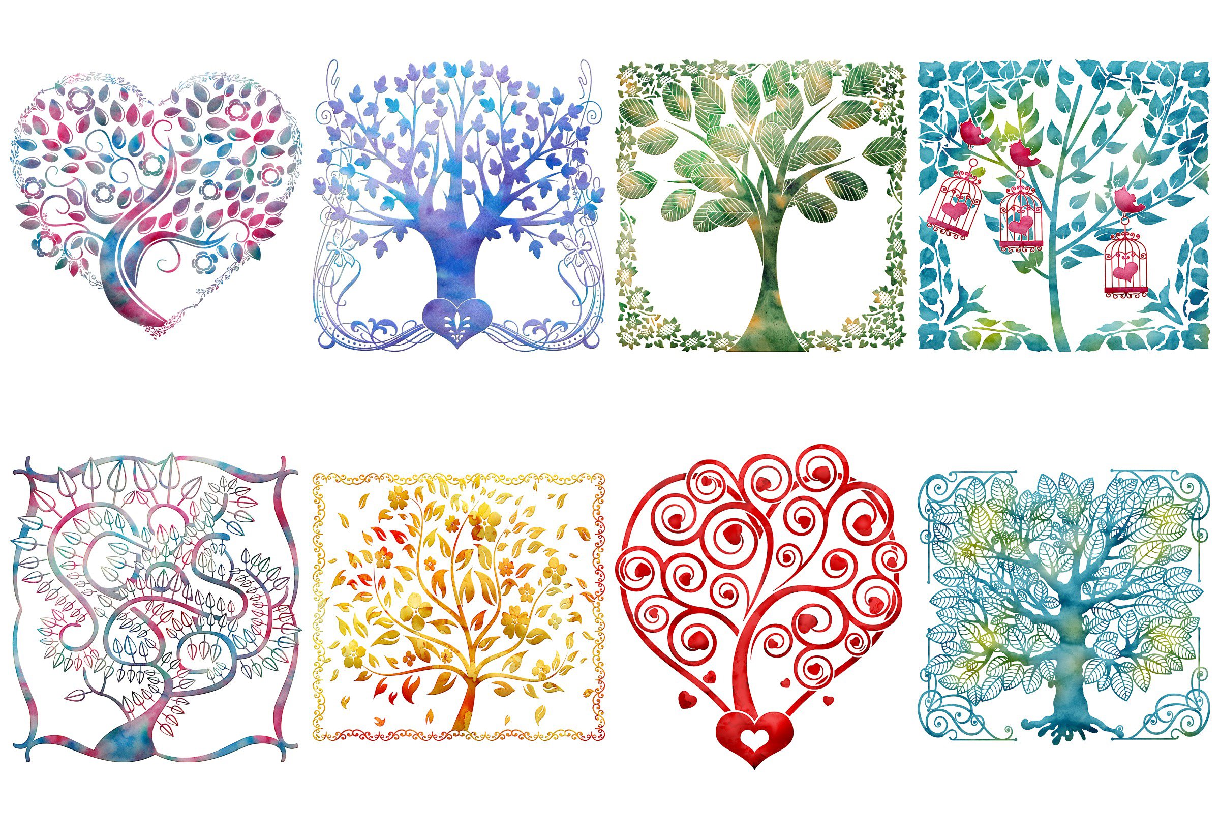 Watercolor Tree of Life Clip Art (765881) | Illustrations | Design Bundles