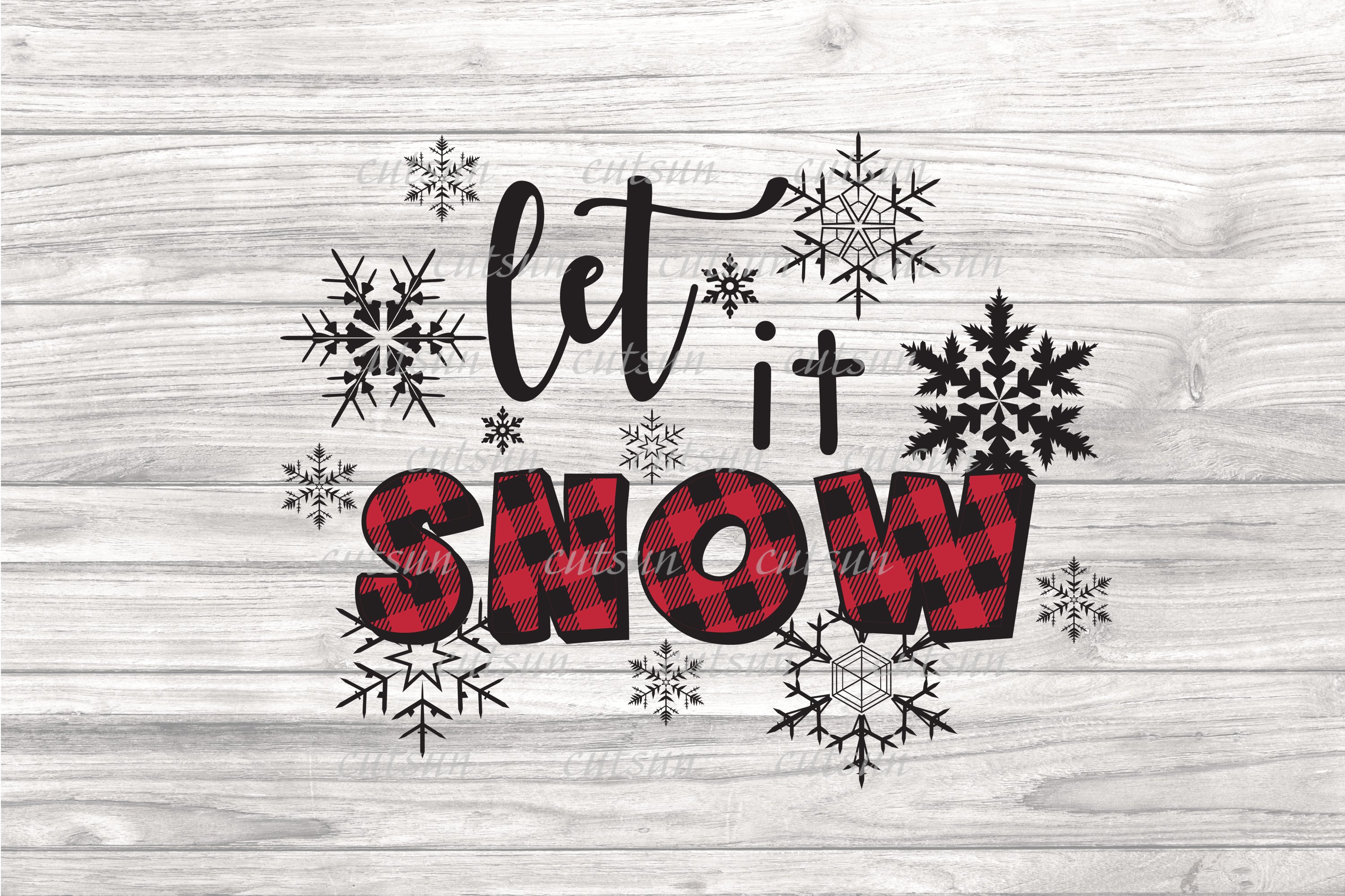 Let it Snow SVG Buffalo plaid Snowflakes (376662) Cut Files Design