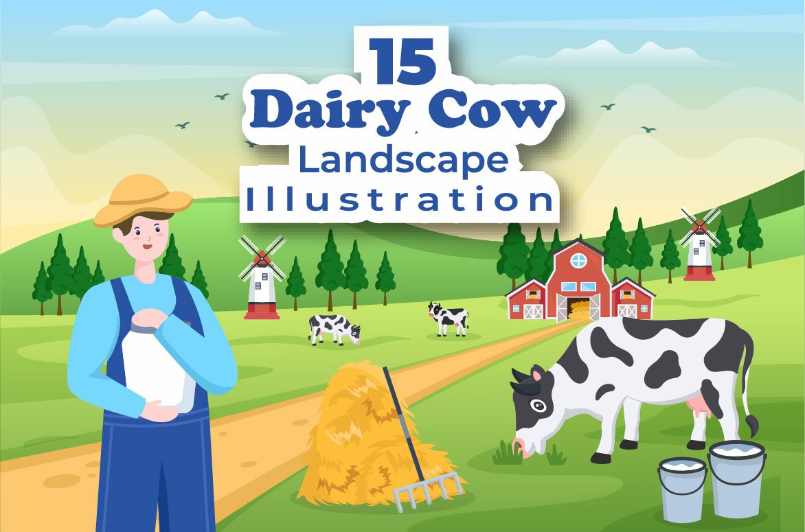 15 Dairy Cow at the Farmer Flat Illustration