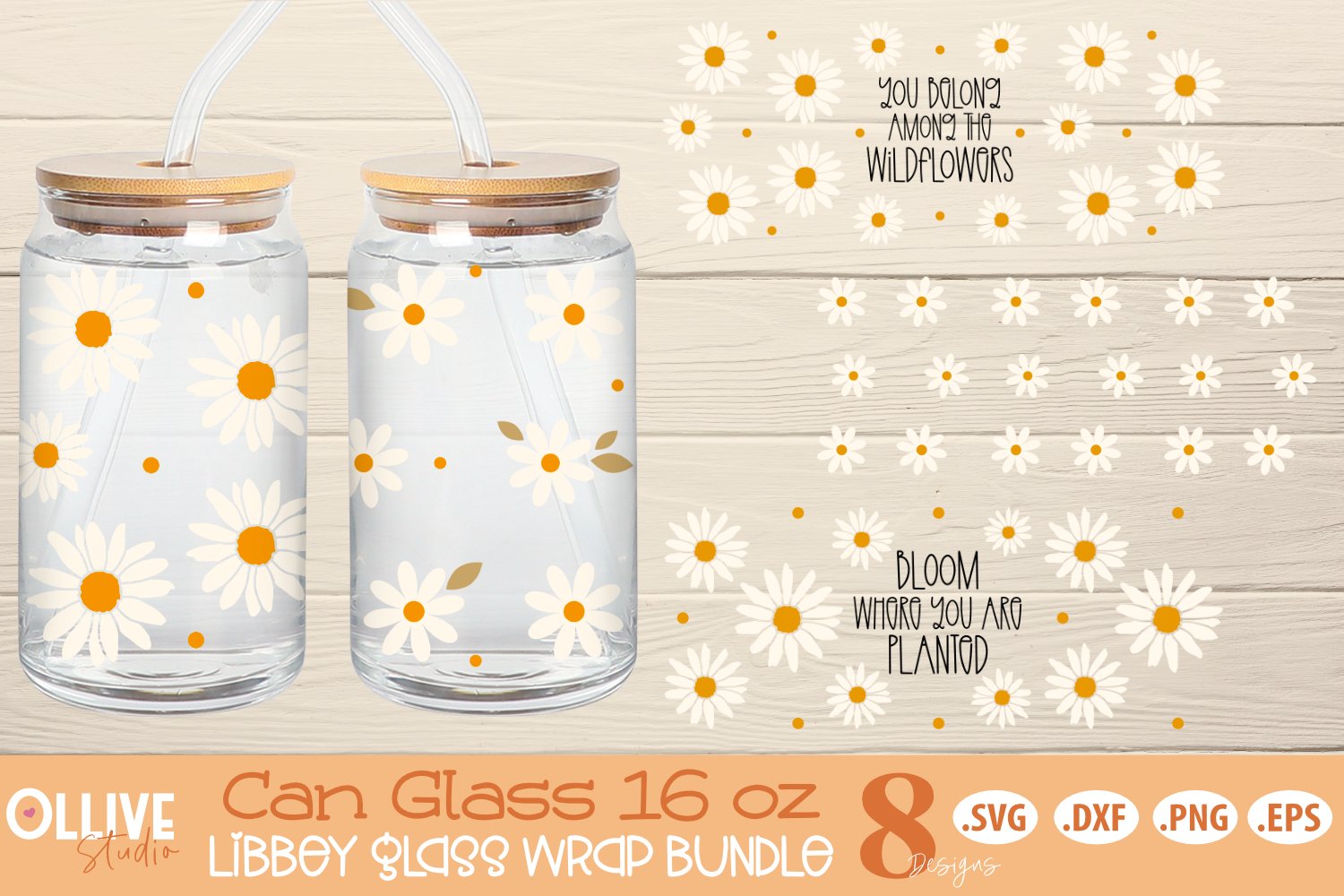 Can Glass Daisy Skull Svg Daisy Can Glass Wrap libbey 16oz can shaped ...