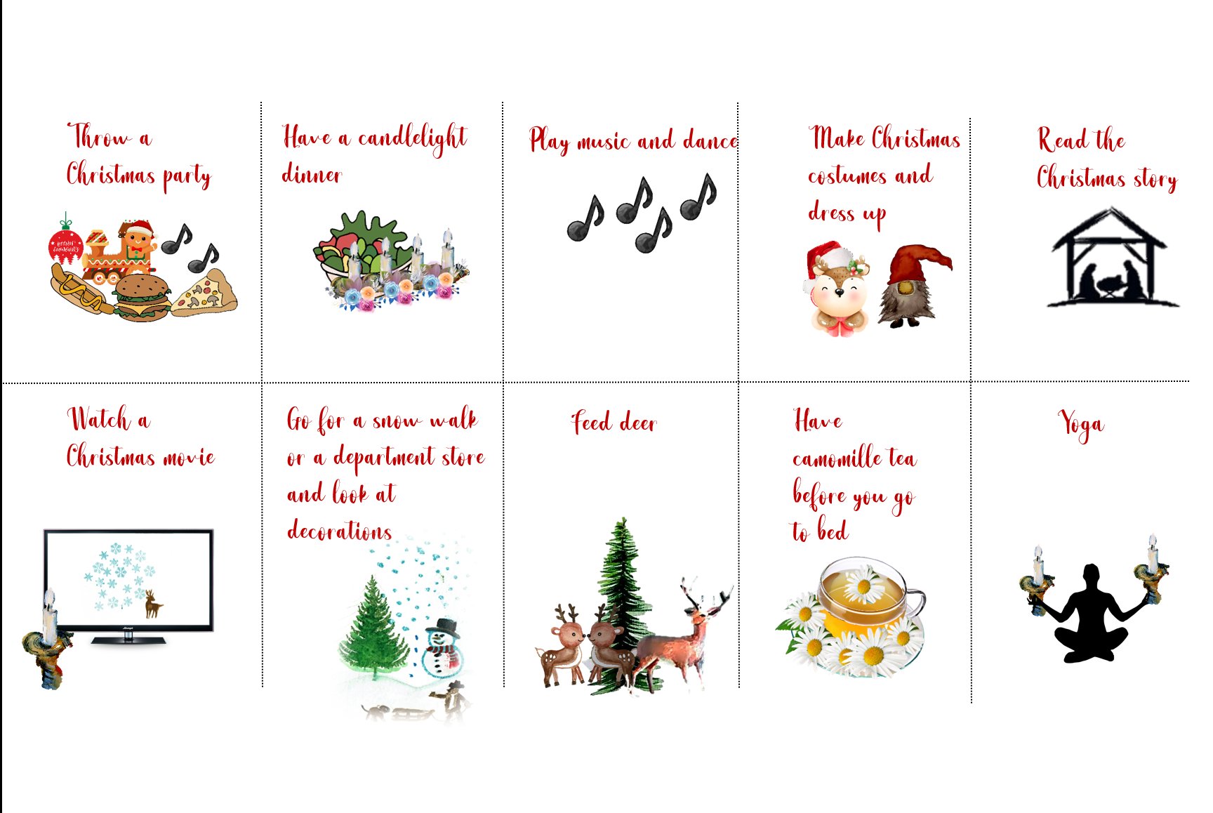 mindfulness advent calendar Christmas countdown printable