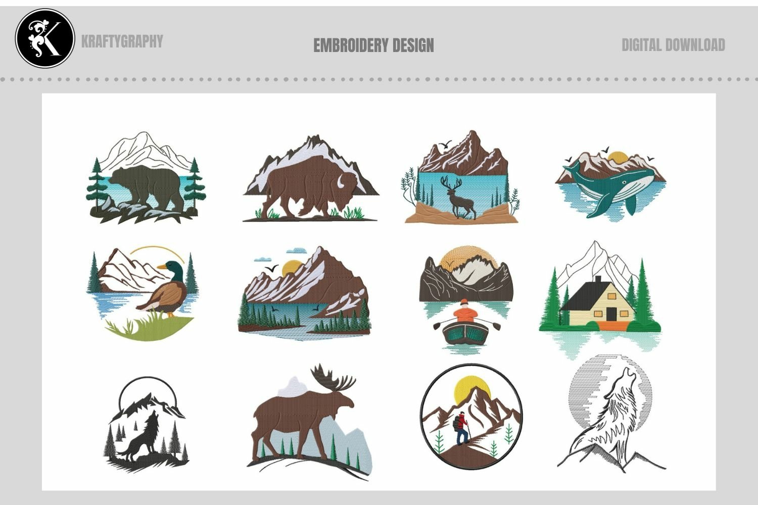 Mountain scene machine embroidery bundle, image size:1500x1000