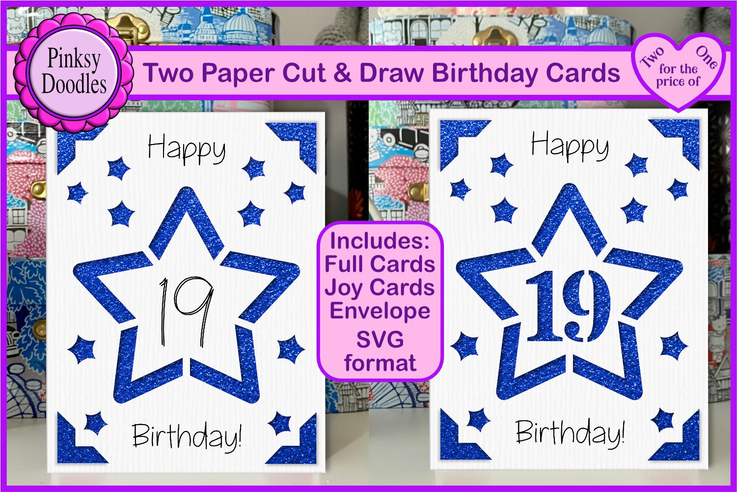 19th Birthday card with envelope paper cut & draw svg