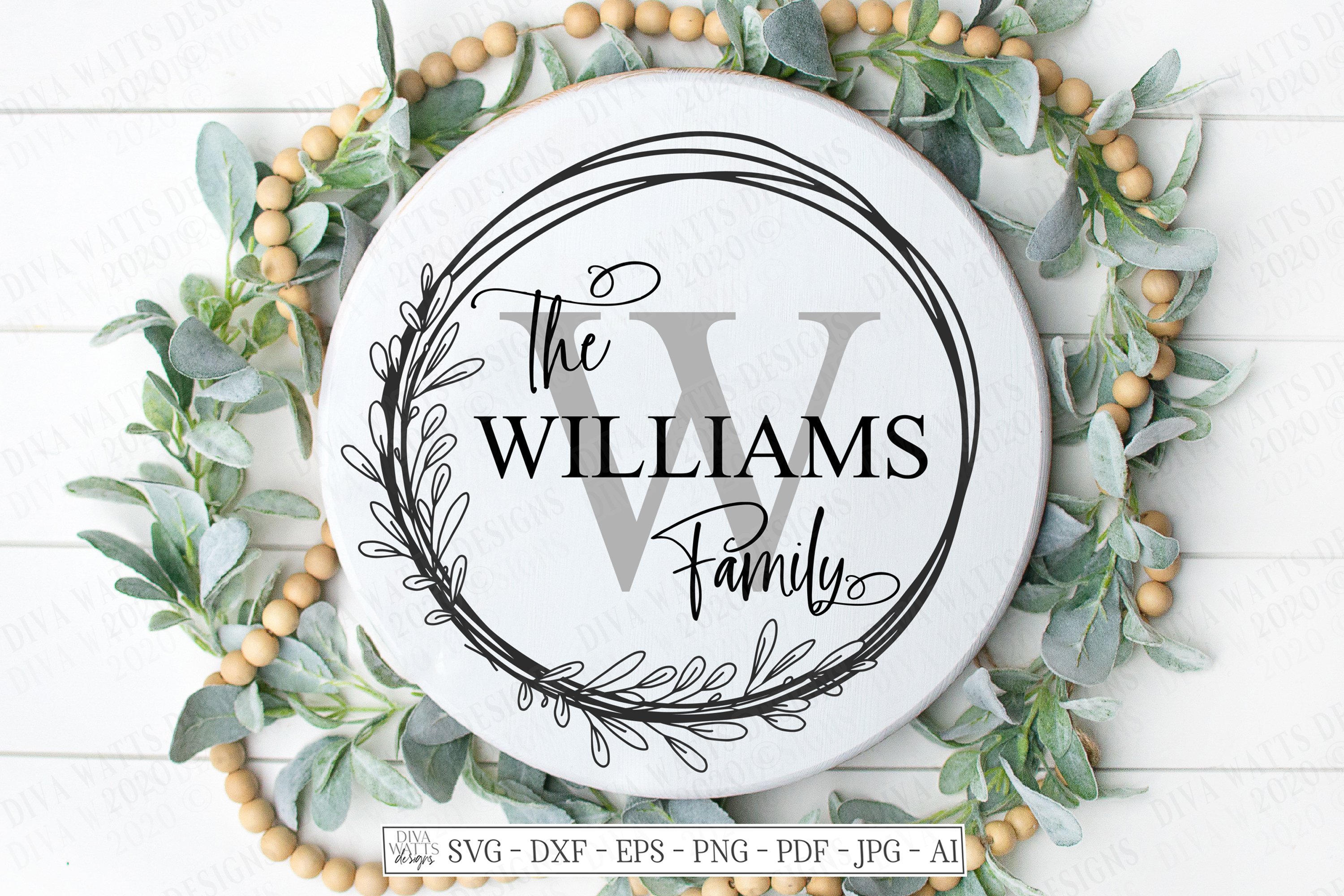 Monogram Wreath Family Last Name Farmhouse Sign (556607)