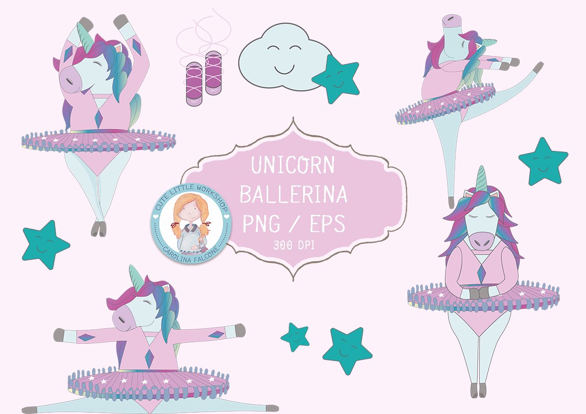 Unicorn Ballerina Vector Set (75452) | Illustrations | Design Bundles