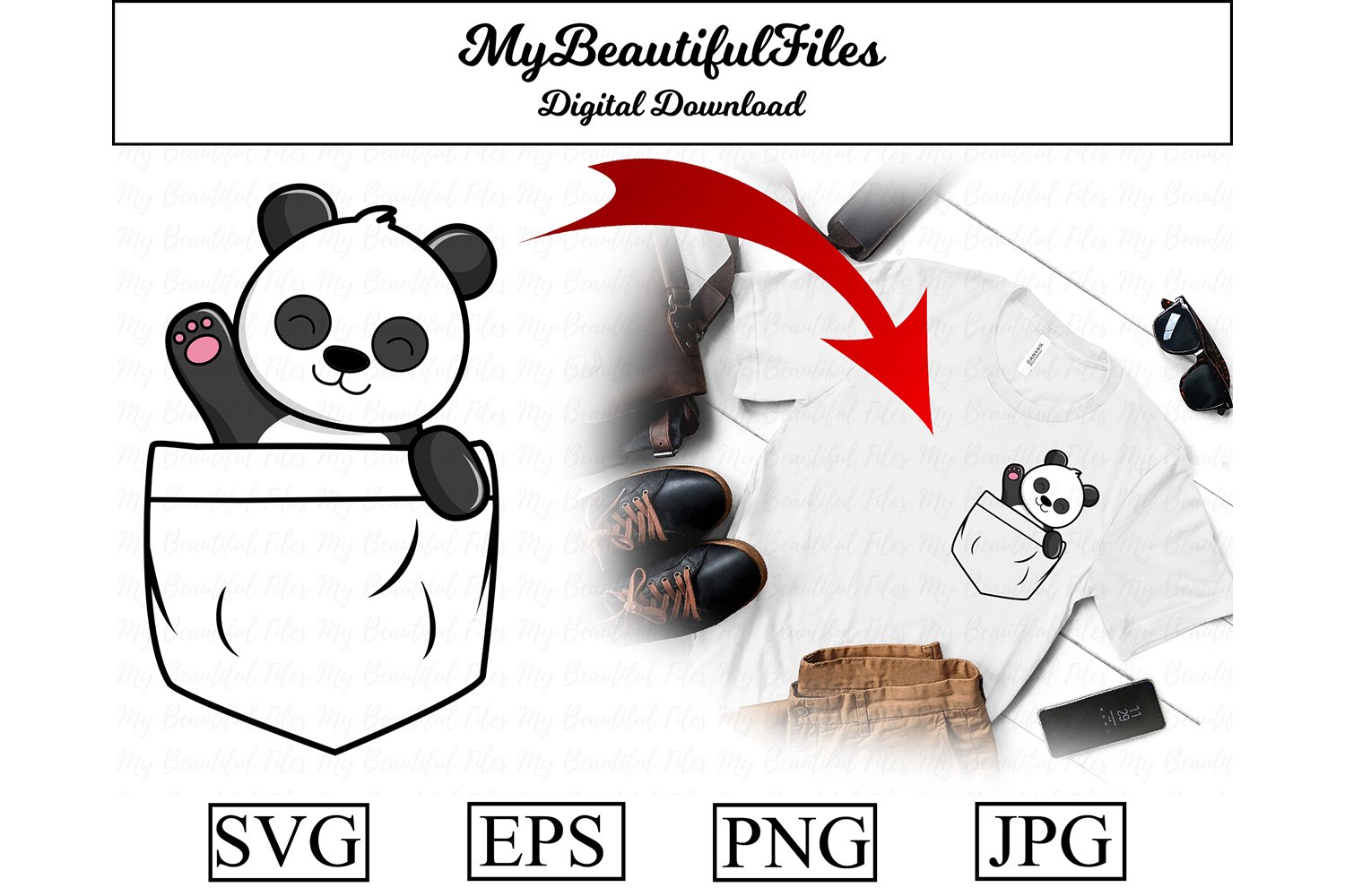 Panda Bear SVG Cute Pocket Panda SVG, EPS, PNG and JPG (988143