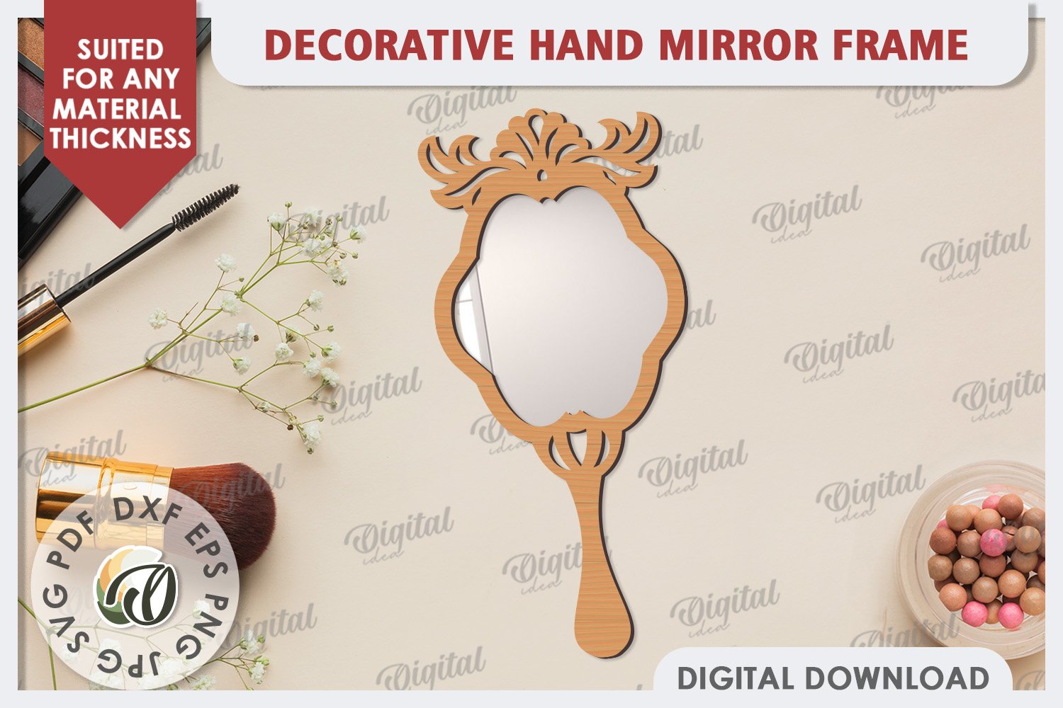 Decorative Hand Mirror Frame Laser Cut. Mirror (4914444), image size:1500x1000
