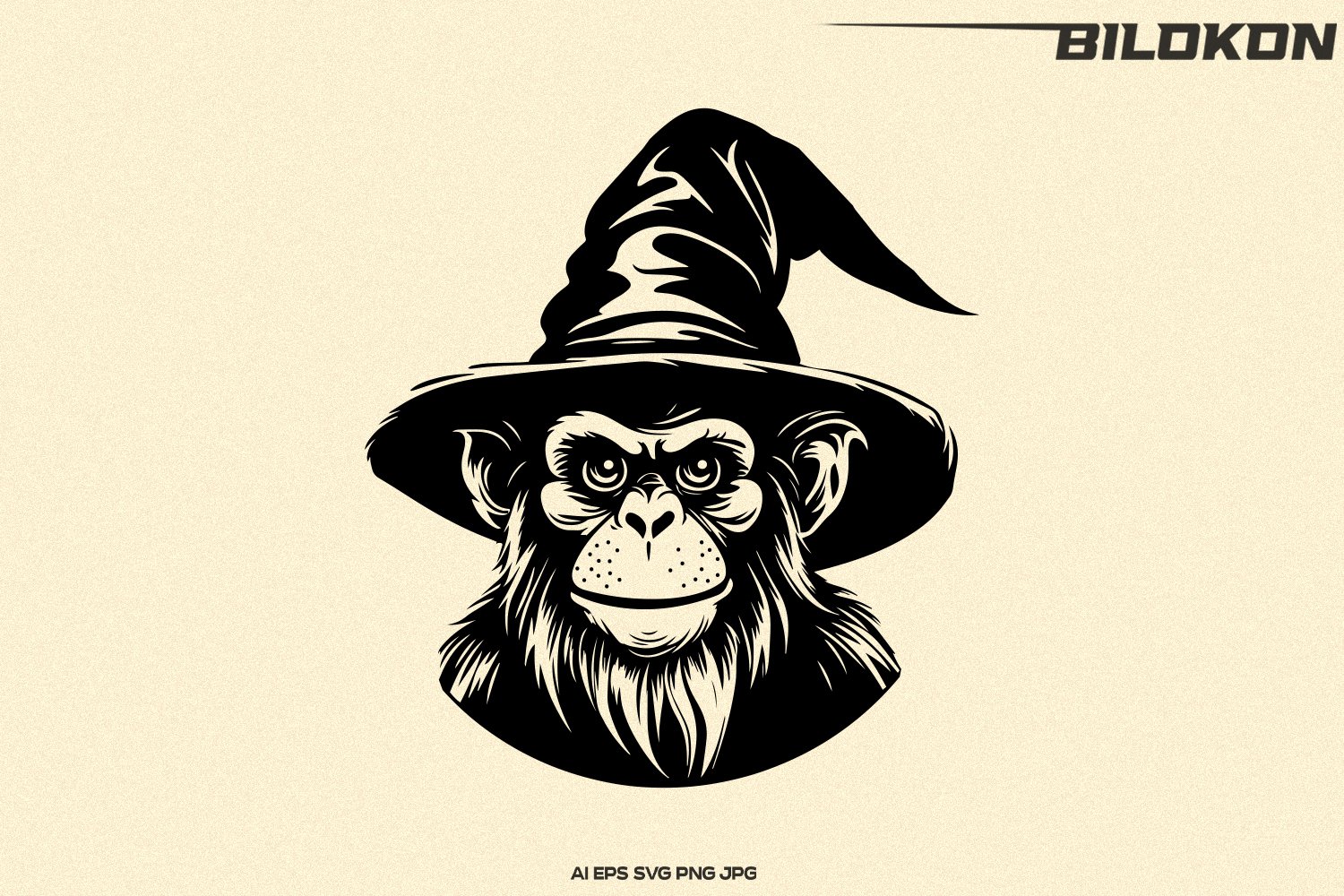 Halloween Scary Monkey in a witch hat, Vector, SVG (2708968)
