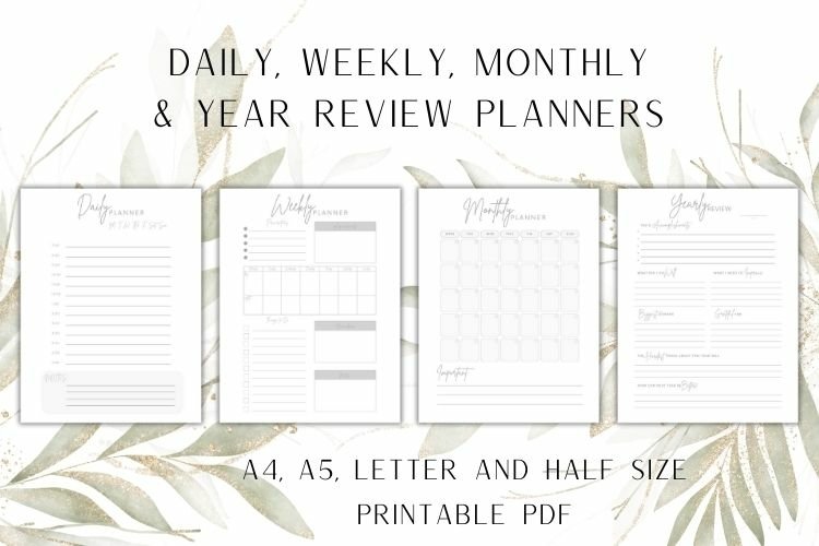 Daily, Weekly, Monthly and Year in Review Printable Planner for Free Printable Daily Weekly Monthly Planner